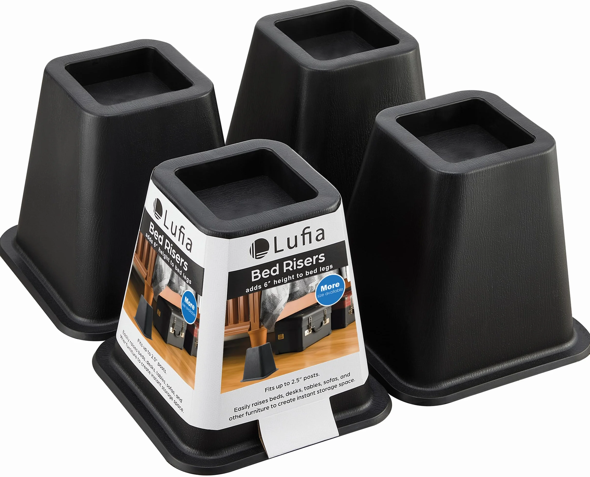 Lufia Podstawki do Mebli 15 cm Heavy Duty - Podnośniki do Łóżek, Sofy, Stołu, Krzesła lub Biurka, Zestaw 4 Sztuki (Czarny)