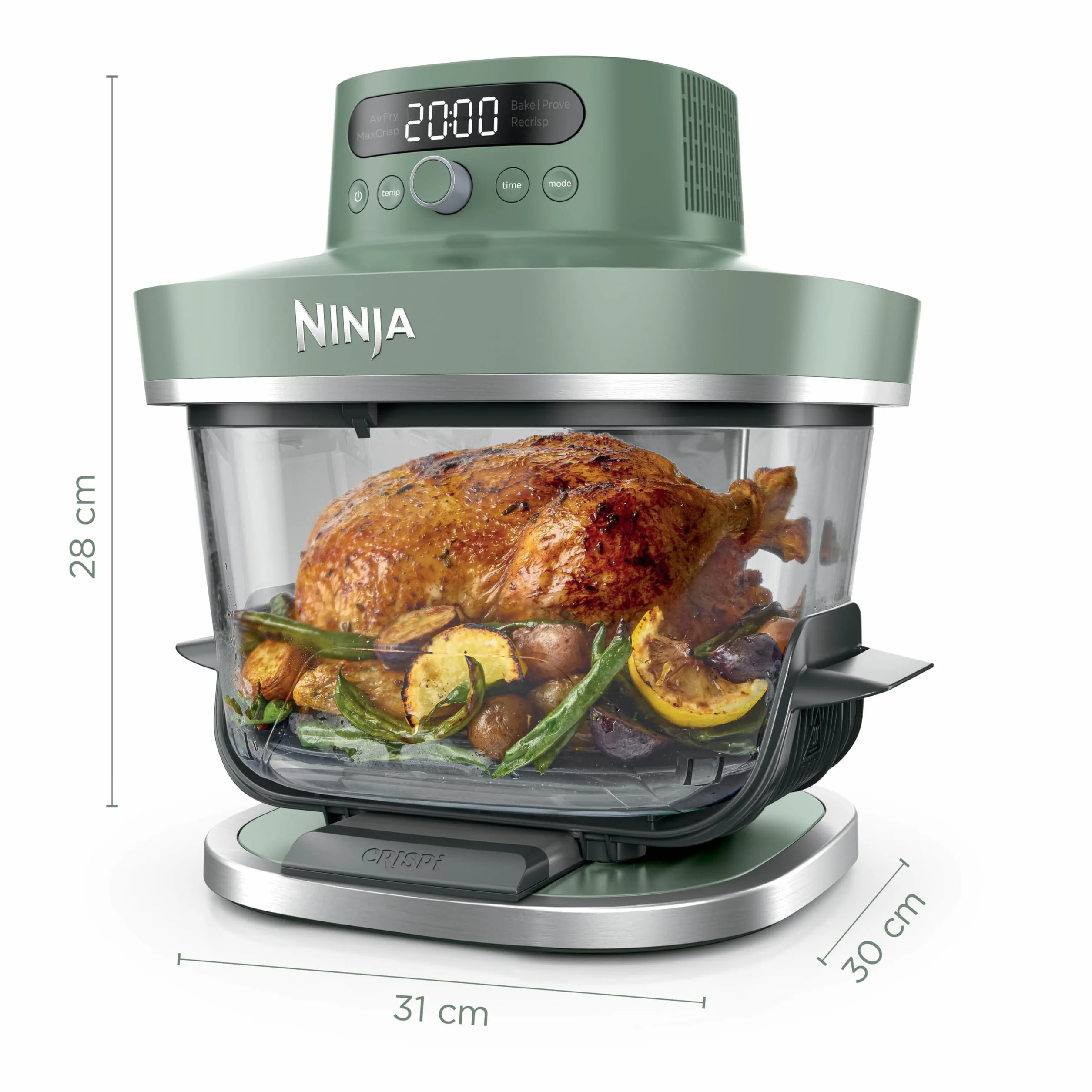 Ninja CRISPi PRO XL Szklana frytkownica, 5 funkcji gotowania, 5,7 l i 2,3 l naczynia CleanCrisp, zielony AS090EUGN