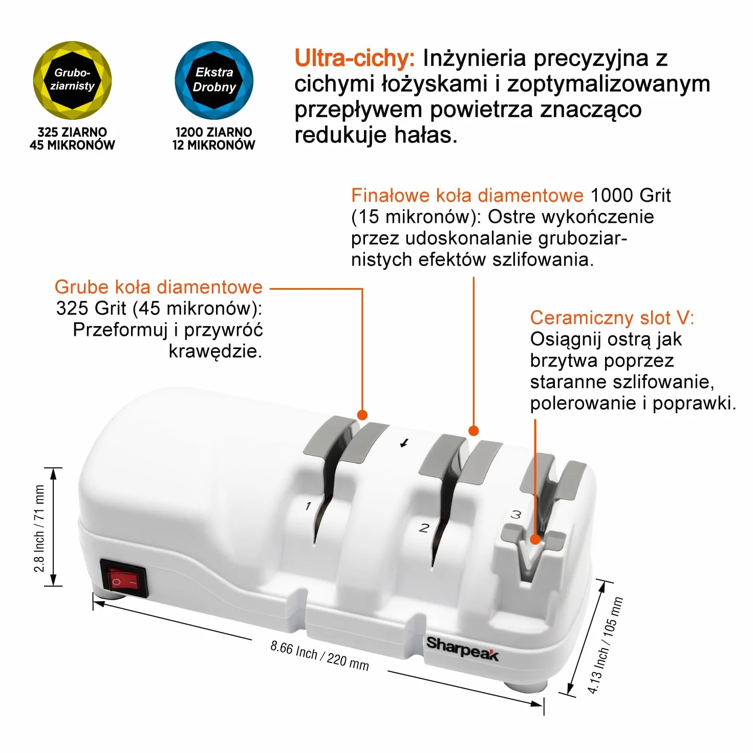 198H-SPK Profesjonalna Elektryczna Ostrzałka do Noży z Wszechstronnymi 3 Etapami, Monokrystalicznymi Kołami Diamentowymi, Ochroną przed Przegrzaniem Ultra-Cichym Silnikiem, Szybkim Ostrzeniem