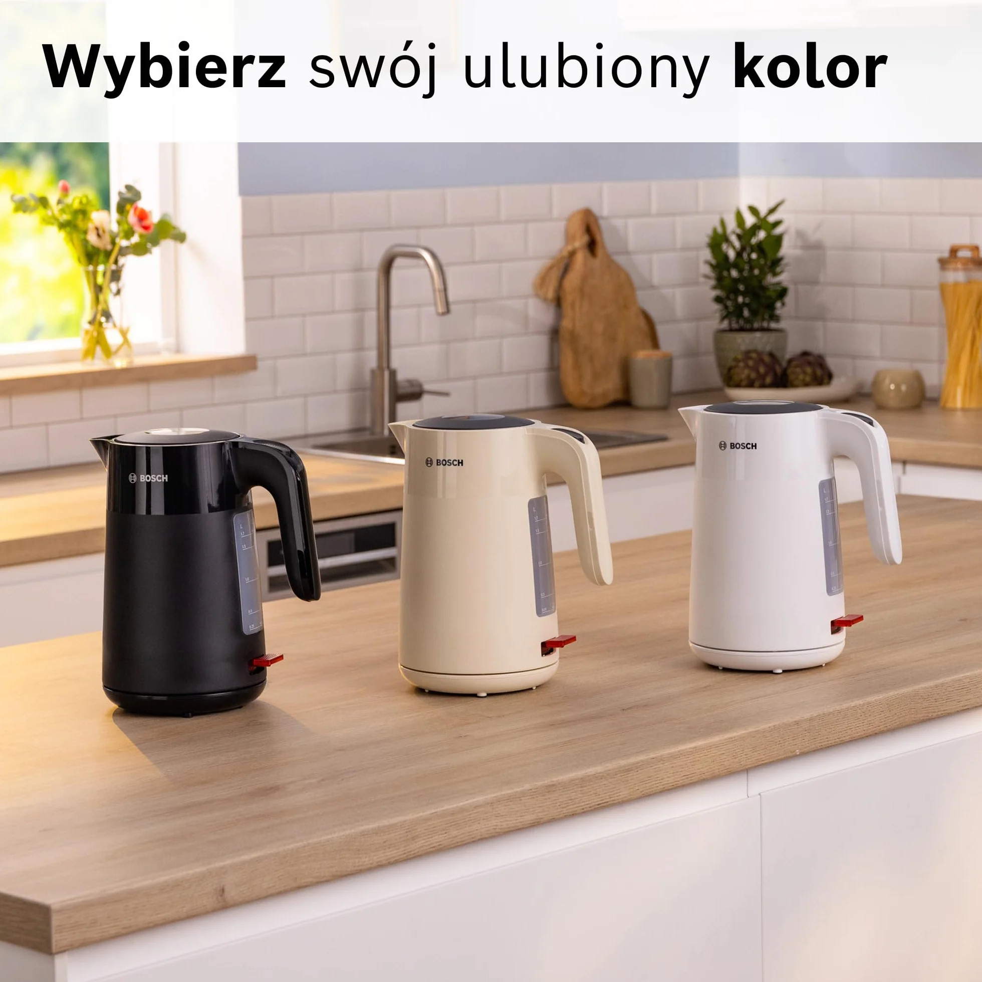 Bosch, czajnik elektryczny, MyMoment, ergonomiczna budowa, duży otwór, potrójne zabezpieczenie, filtr antyosadowy, pojemność 1,7 l, wysokiej jakości plastik, biały, TWK2M161