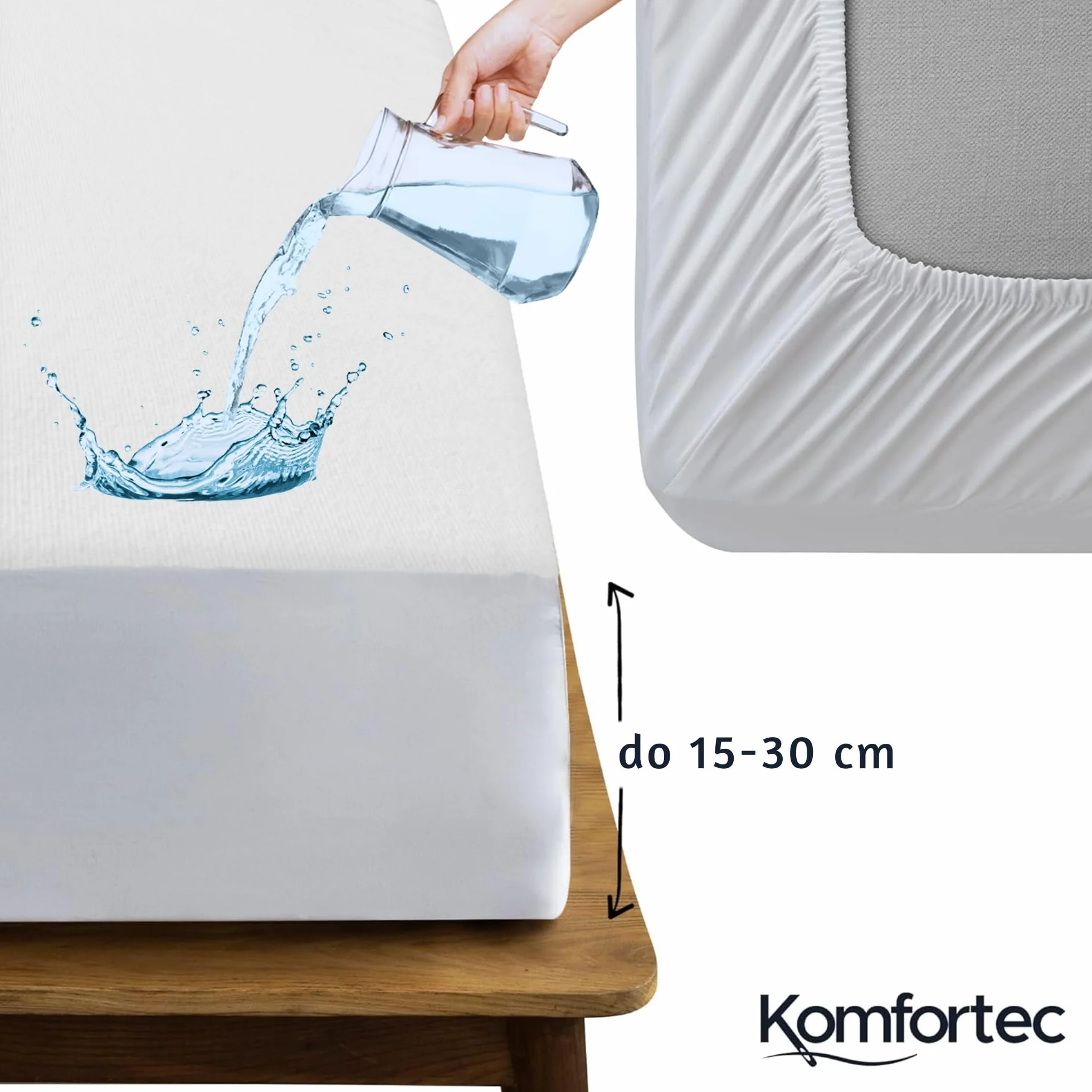 Komfortec Wodoszczelny ochraniacz na materac 180 x 200 cm, oddychający i miękki pokrowiec ochronny na materac, certyfikat Oeko-Tex, wygodny i trwały