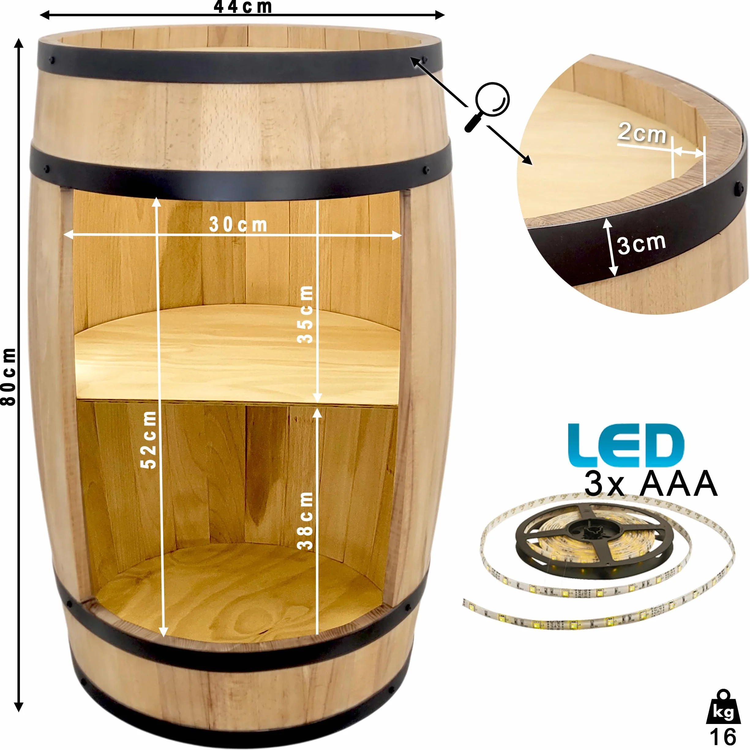 Minibar Szafka LED rustykalna, stolik barowy z drewna, 82 cm, beczka vintage do dekoracji domu, beczka na wino przekształcona w barek na alkohol i whisky, prezent dla mężczyzn