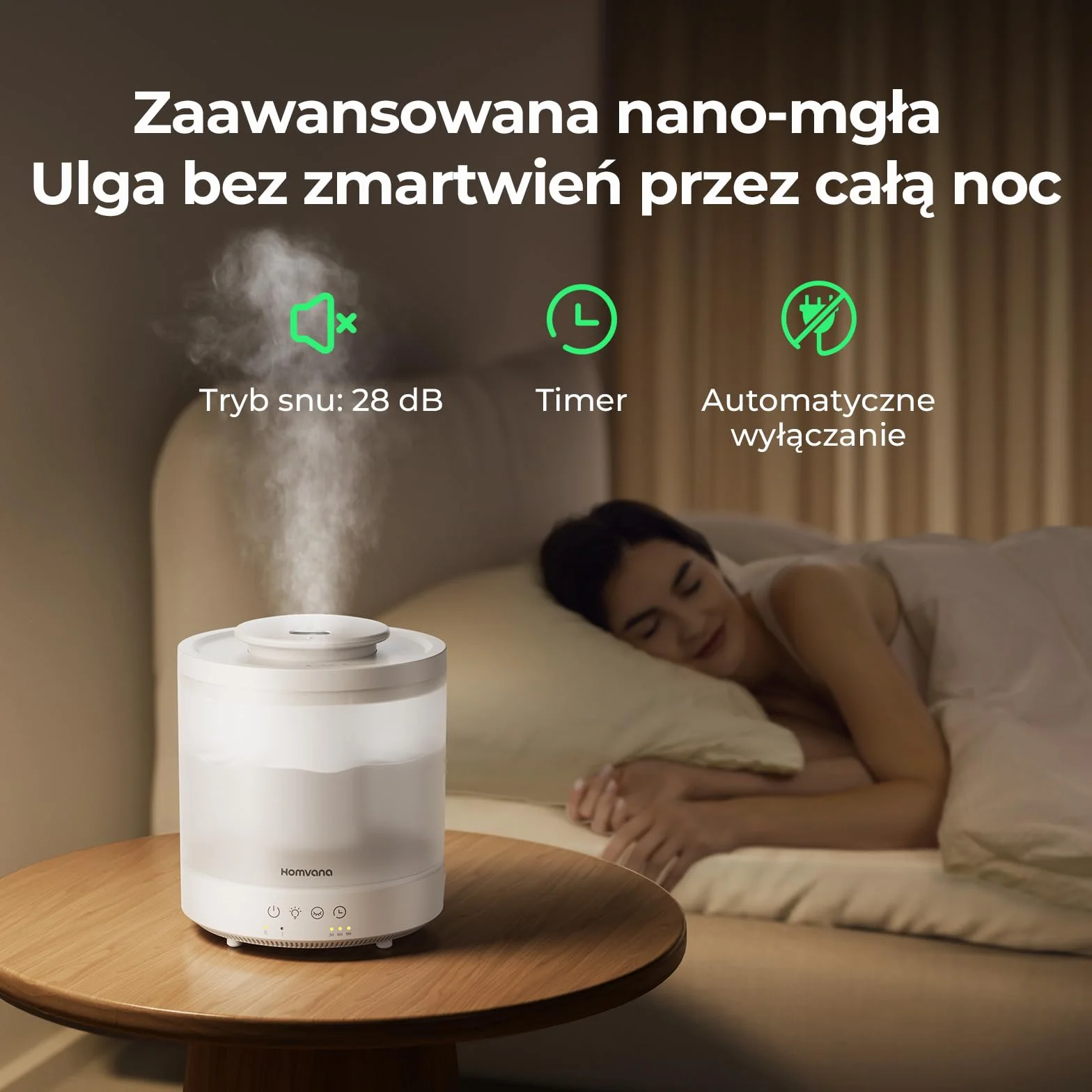 Homvana Humidificateur d'air Diffuseur 1.5L, humidificateur d'air chambre, Humidifier d'air bébé Chambre, Cool Mist, Plante, BPA Free, 7 Color Light, Office, Brumisateur Huiles