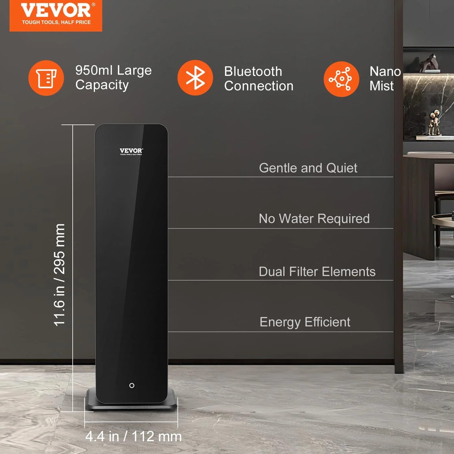 VEVOR Domowa maszyna zapachowa powietrza 950 ml Bluetooth inteligentny dyfuzor zimnego powietrza dyfuzor zapachowy olejków eterycznych bez wody, stojąca maszyna do aromaterapii do dużych pomieszczeń