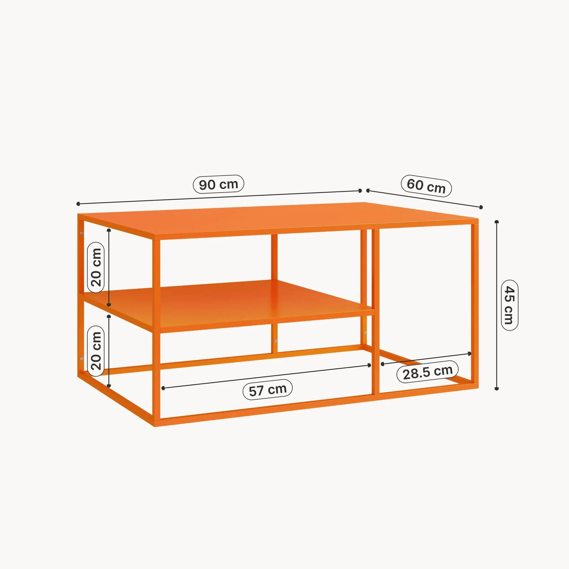 Stolik kawowy Solund metalowy pomarańczowy 90x60x45 cm prostokątny z miejscem do przechowywania