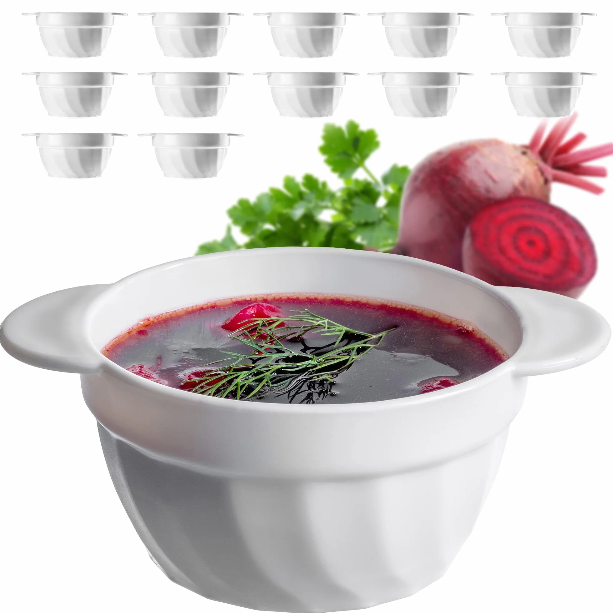 KADAX Filiżanki do zupy, 650 ml, miski na zupę ze wzmocnionego szkła, 18,5 x 14 x 8 cm, miseczki na zupę z podwójnymi uchwytami, waza do zup, kremów, bulionów (650 ml/12 sztuk)
