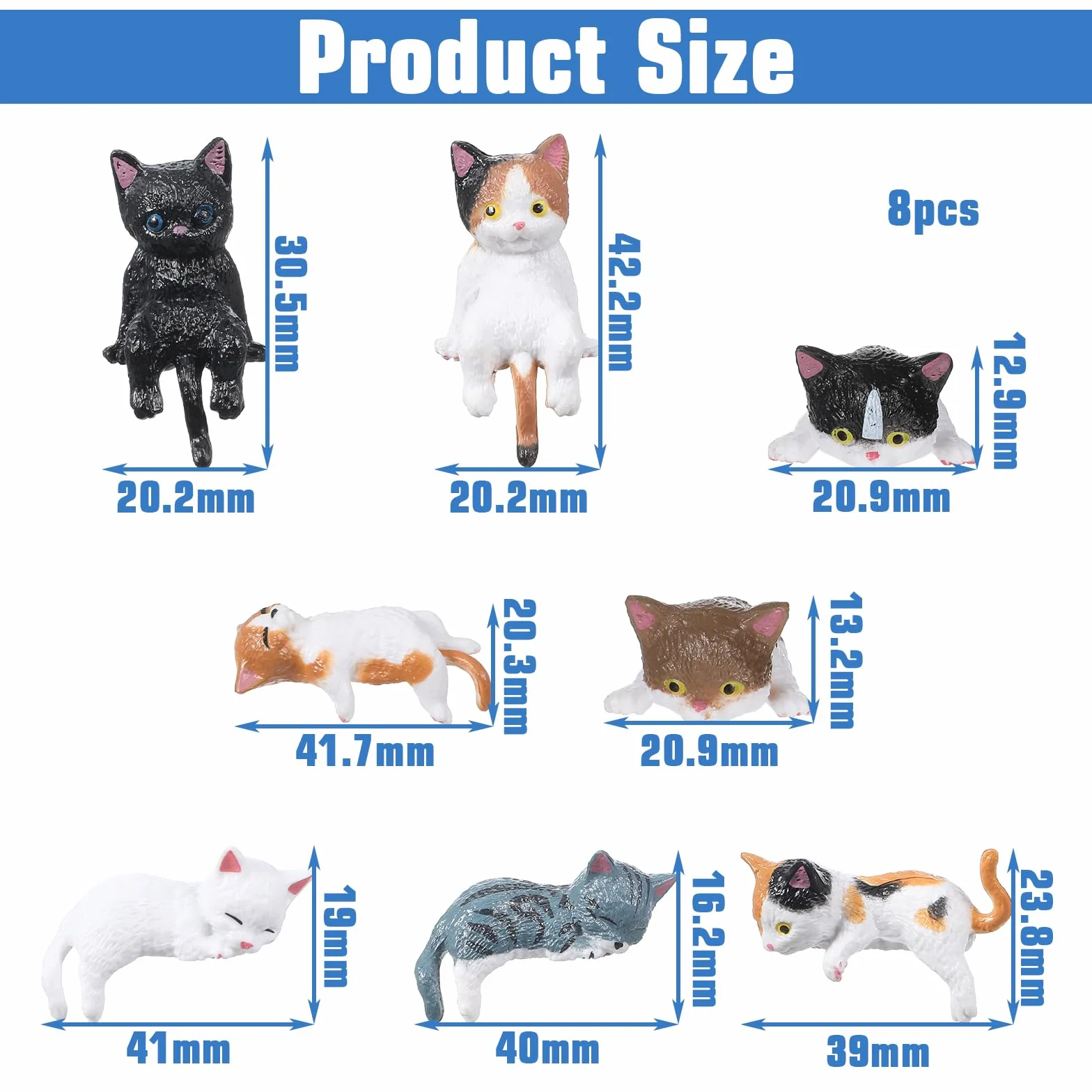 Nogeqi 8 sztuk figurek kota z żywicy, mini zwierzęta, ornamenty na biurko
