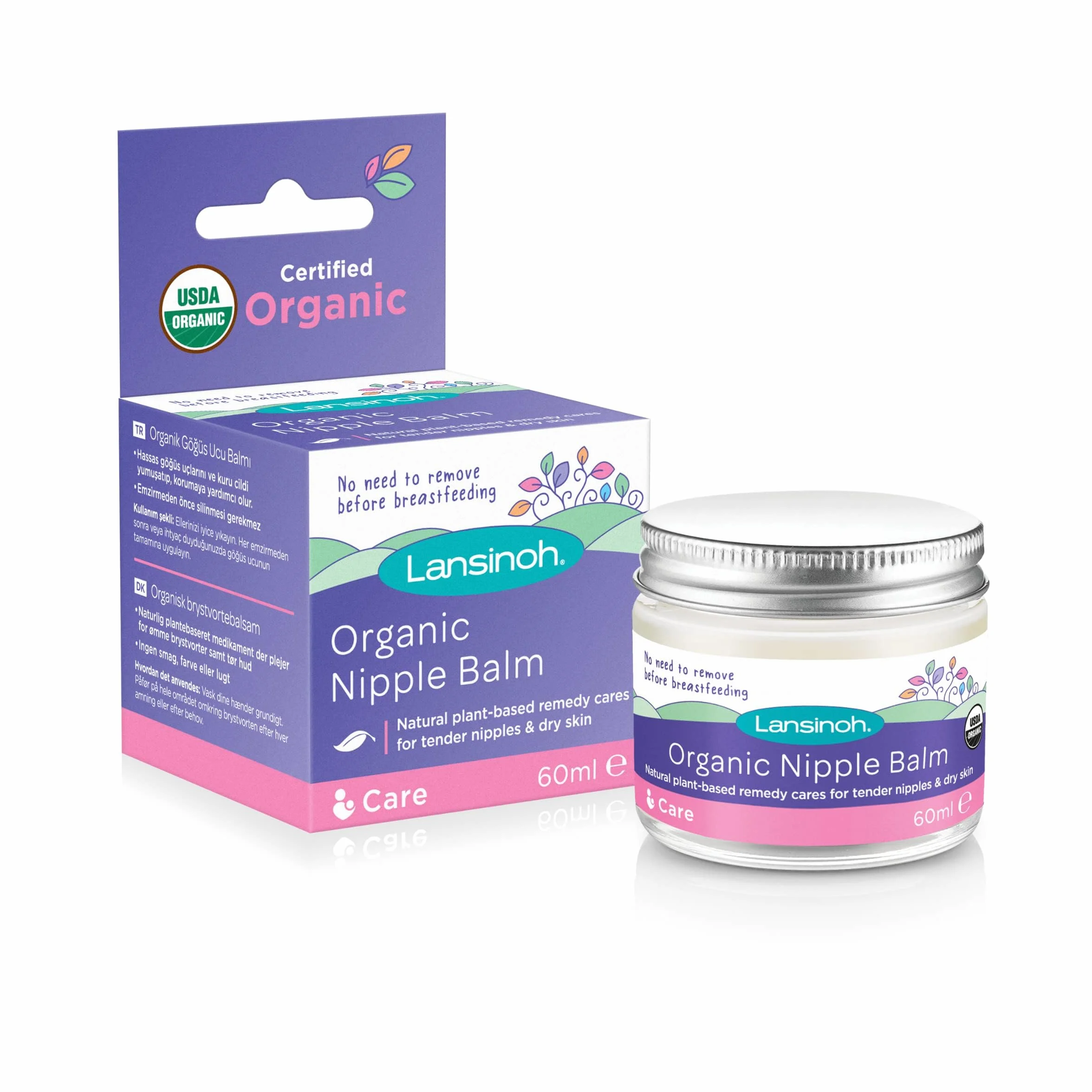 Lansinoh Organic Nipple Balm 60ml Natural Breastfeeding Cream, natural ingredients, tasteless, odourless, care for nipples when breastfeeding & dry skin when pregnant