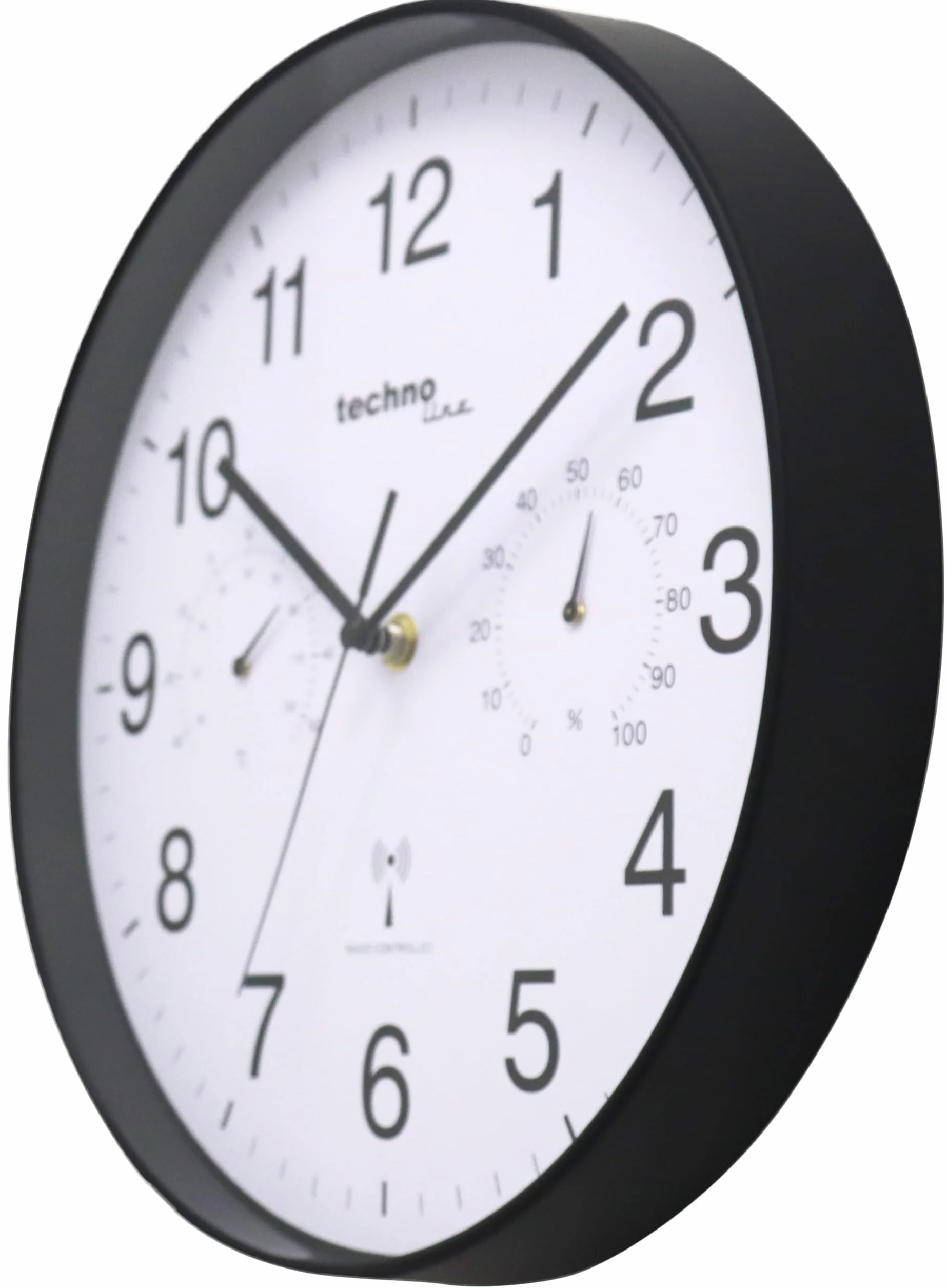 Technoline WT8945 radiowy zegar ścienny ze wskaźnikiem temperatury i wskaźnikiem wilgotności powietrza, 30 cm, czarny