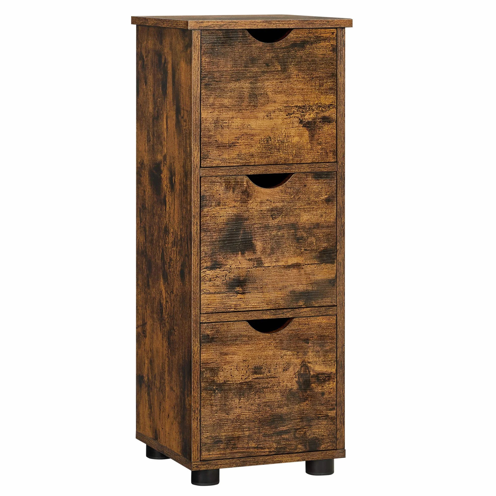 VASAGLE Szafka łazienkowa, szafka do przechowywania, wieża z 3 szufladami, 3-poziomowa szafka, kolumna, 30 x 30 x 80 cm, do łazienki, salonu, sypialni, kuchni, rustykalny brąz BBK150X01