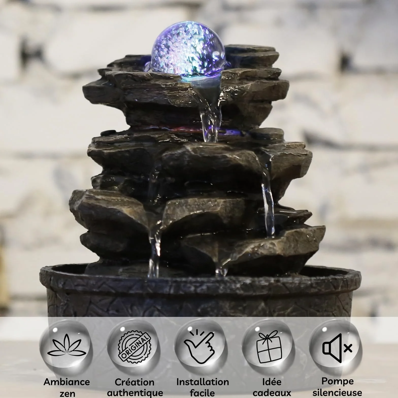 Zen Light Little-Rock Fontanna Dekoracyjna, Ciemnobrązowy, 20 x 20 x 23 cm