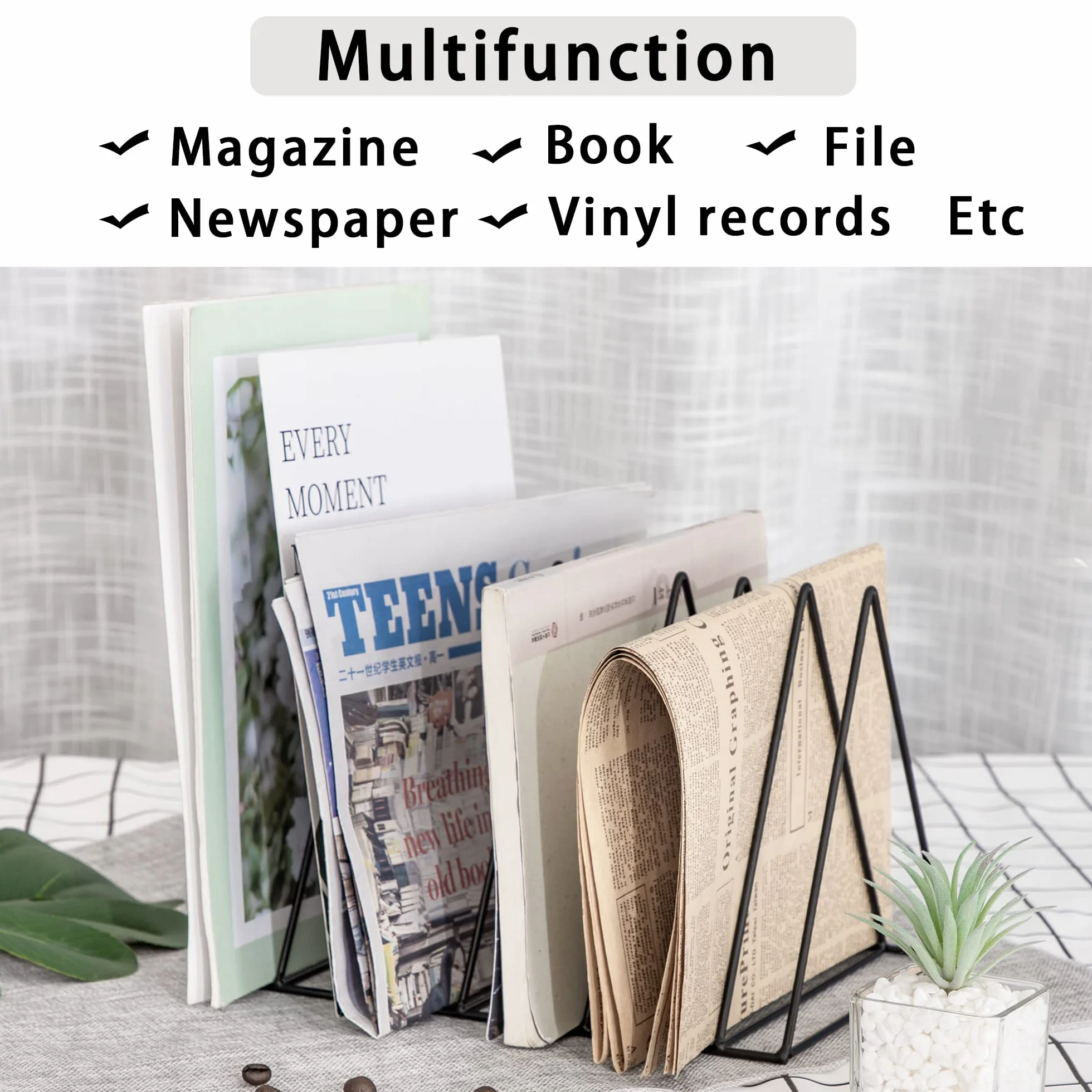 Stojak na książki, metalowy stojak na gazety, trójkąt, stojak na magazyny, 9 miejsc na książki, gazety, organizer do biura, dokumentów, płyt CD, magazynów