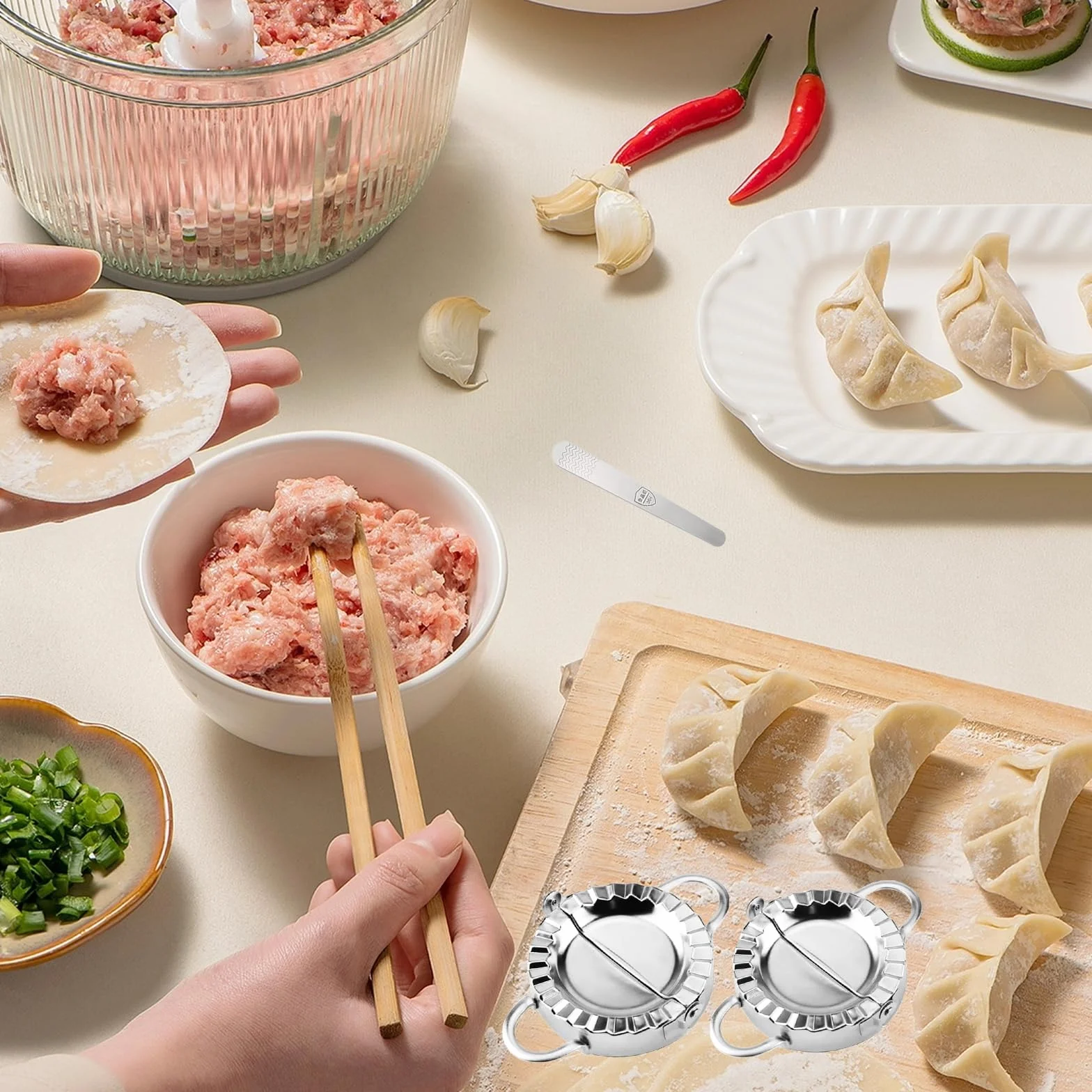 2 sztuki przyrządów do robienia pierogów ze stali nierdzewnej, łyżka do pierogów Dough Shaper, zestaw foremek do pieróg, do robienia pierogów, owijek Wontons