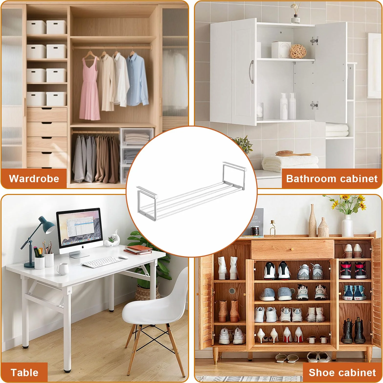 Wiszący regał na buty, organizer w szafie, regulowany 40-70 cm, podwyższony regał pod szafkę, wiszący regał pod biurko, do szafek kuchennych, szafek na buty, szafek na ubrania (biały)