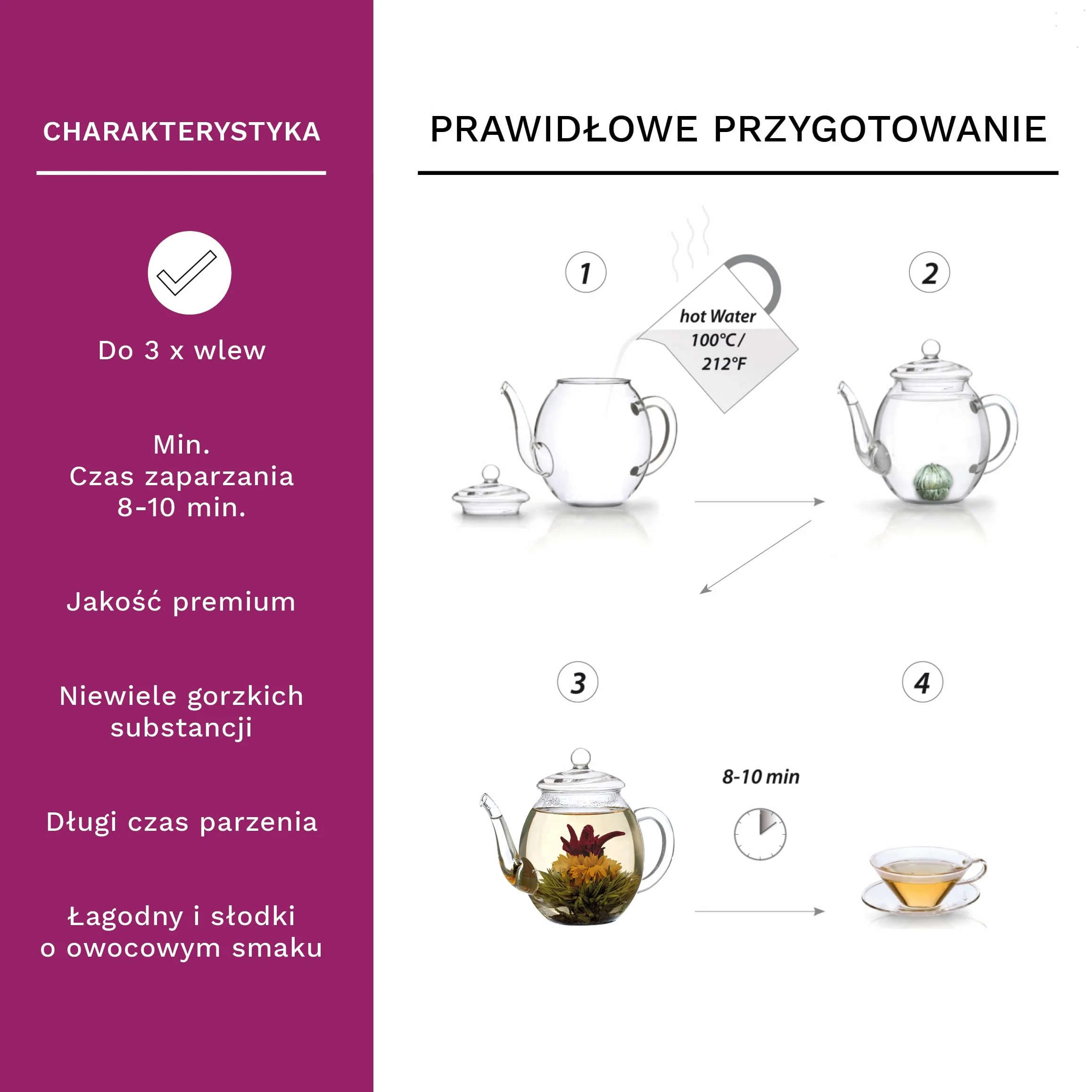 Creano Czajniczek ze szkła z wyjmowanym zaparzaczem do herbaty ze stali nierdzewnej, zawiera 2 kwitnące herbaty, 1000 ml