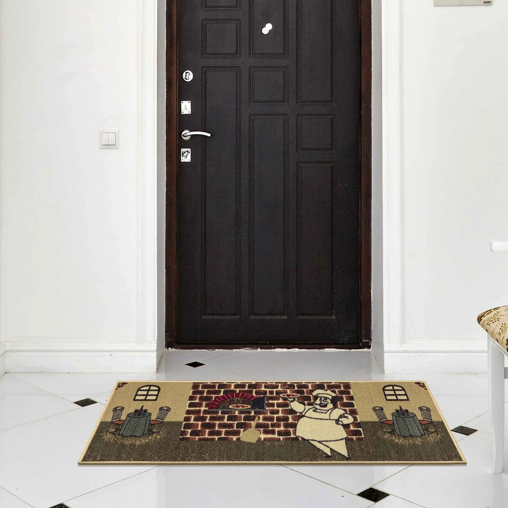 Ottomanson Siesta Collection Kitchen Chef Design dywan z gumowym spodem, 50 x 150 cm, beżowy szef kuchni