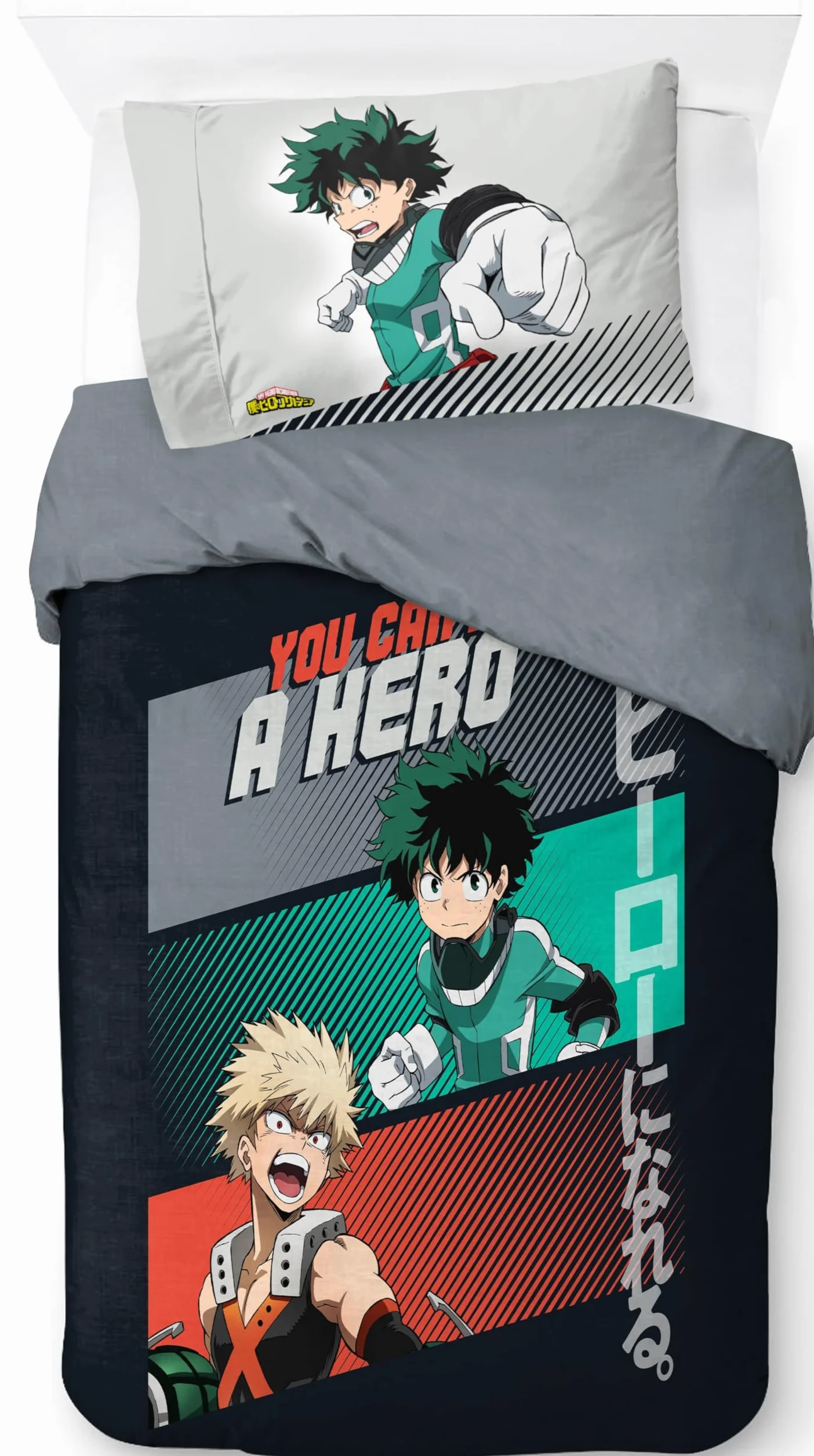 Jay Franco My Hero Academia 100% Bawełna Pojedynczy Zestaw Poszewek na Kołdrę - Pościel Obejmuje Poszewkę na Poduszkę 50 x 70 cm