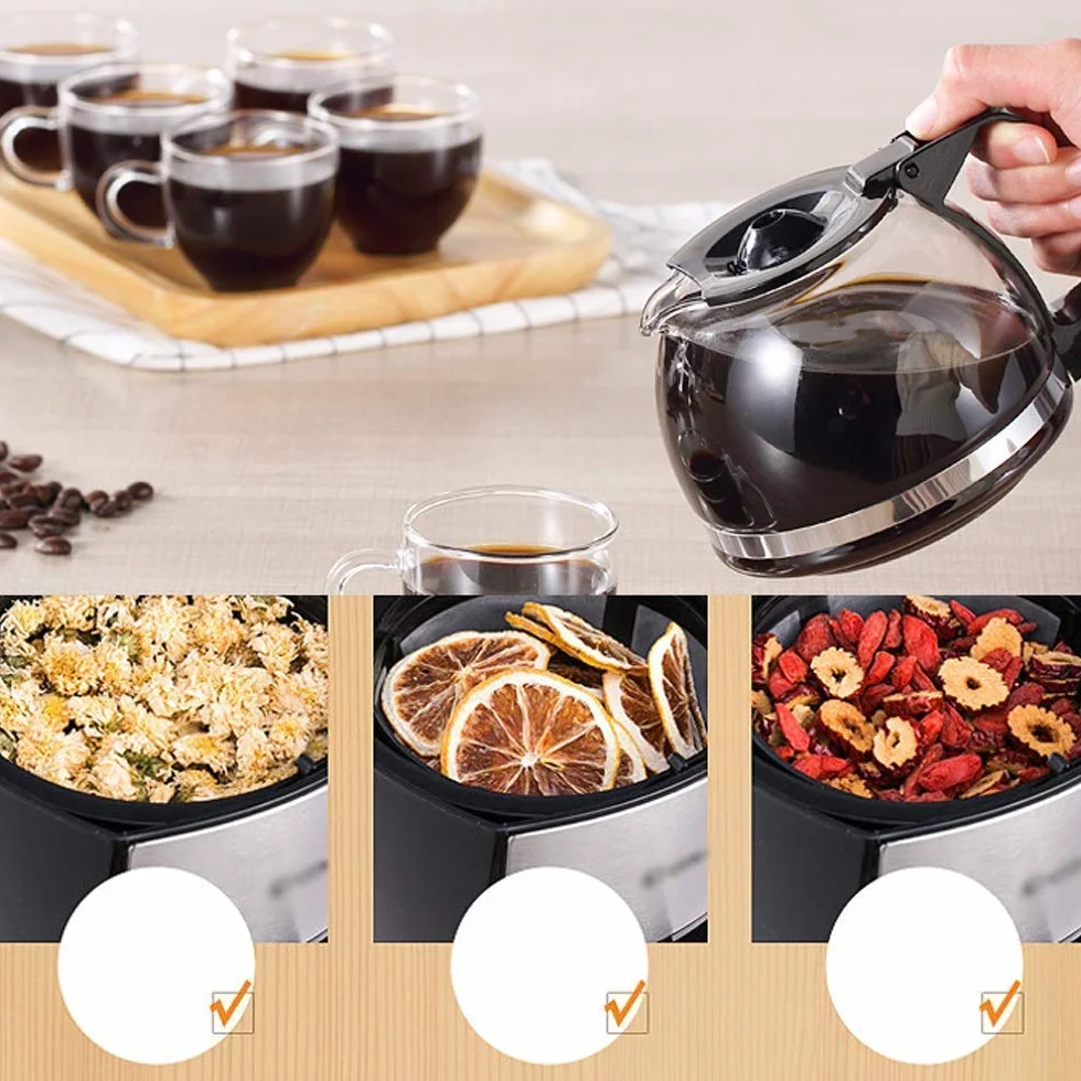 Ekspres do kawy z filtrem, kawa rozpuszczalna o mocy 600 W, espresso, kawa macchiato itp.|Funkcja zapobiegająca kapaniu, dzbanek ze szkła odpornego na wysokie temperatury (czarny), kompatybilny z