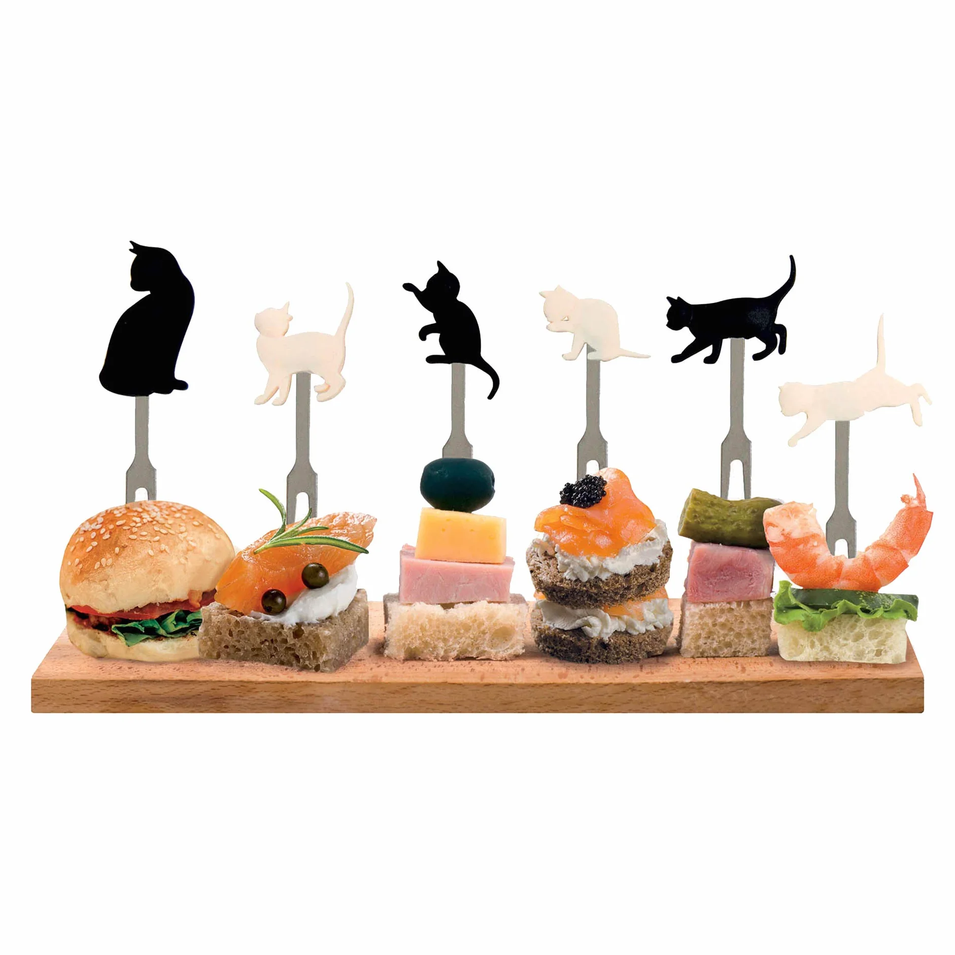 Legami PICK0001 zestaw 6 widelców do aperitifu, wielokrotnego użytku, trwały, nadaje się do przekąsek, 3,4 x 9 cm, motyw: koty, silikon stal nierdzewna