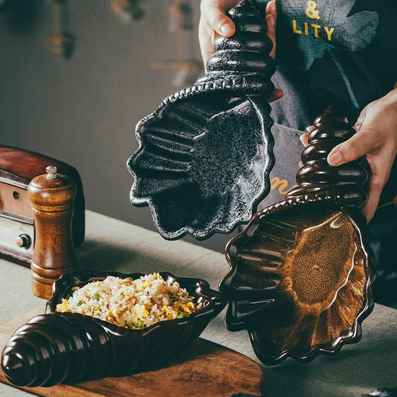 Ceramiczna zastawa stołowa Zastawa stołowa ceramiczna miska muszli i wiatr nieregularna miska na zupę specjalna osobowość restauracji danie o specjalnym kształcie do domu (Color : B)
