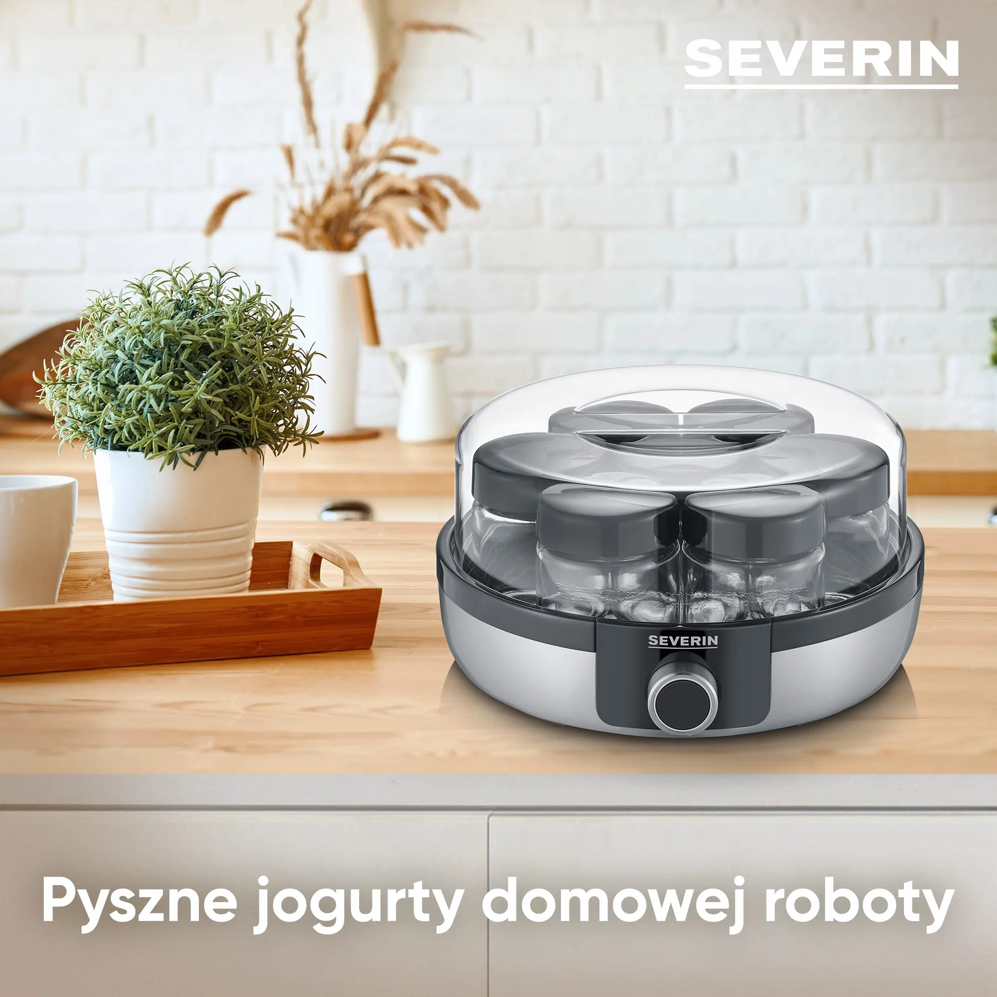 SEVERIN cyfrowa maszyna do robienia jogurtów, jogurtownica z 7 szklanymi słoiczkami z pokrywką, maszyna do jogurtu z 5 programami i regulacją temperatury, wolna od BPA, JG 3521