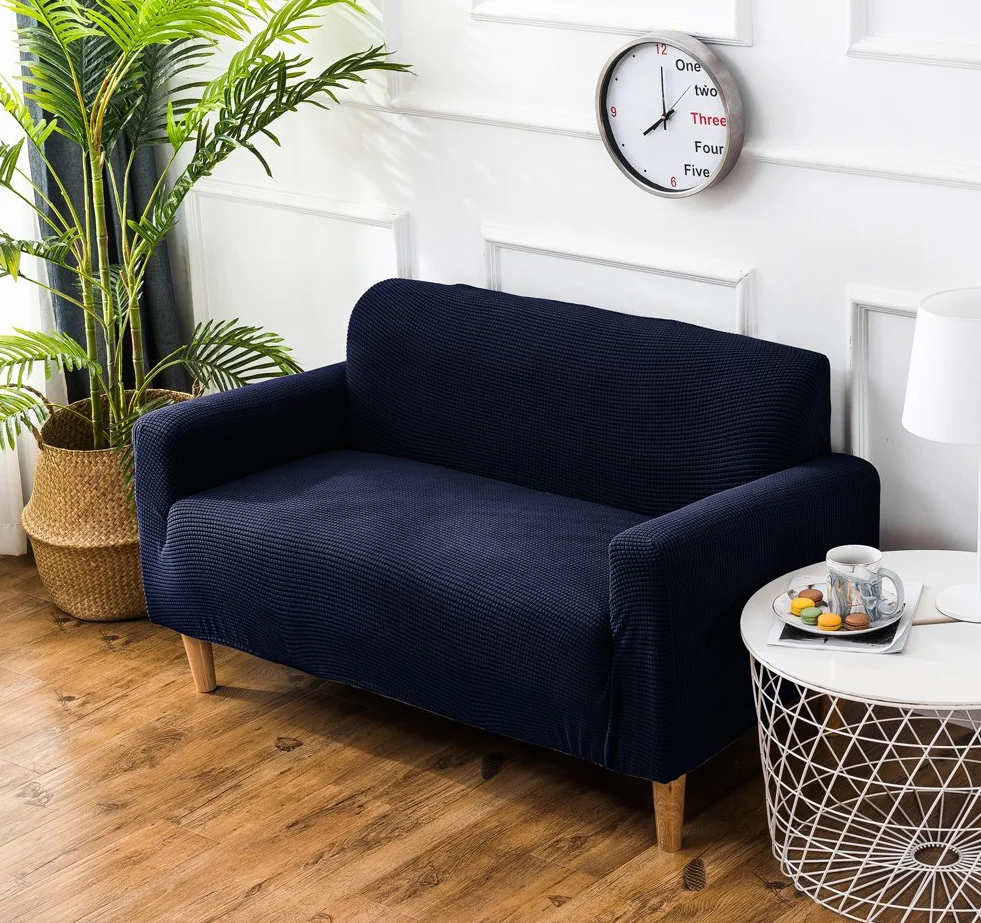 Grube pokrowce na sofę 1 2-3-4-osobowa żakardowa sofa pokrowiec antypoślizgowy łatwe dopasowanie dziewiarski poliester spandex tkanina stretch wszystkie pory roku ochraniacz na kanapę (2-osobowa: 140-185 cm, niebieski)