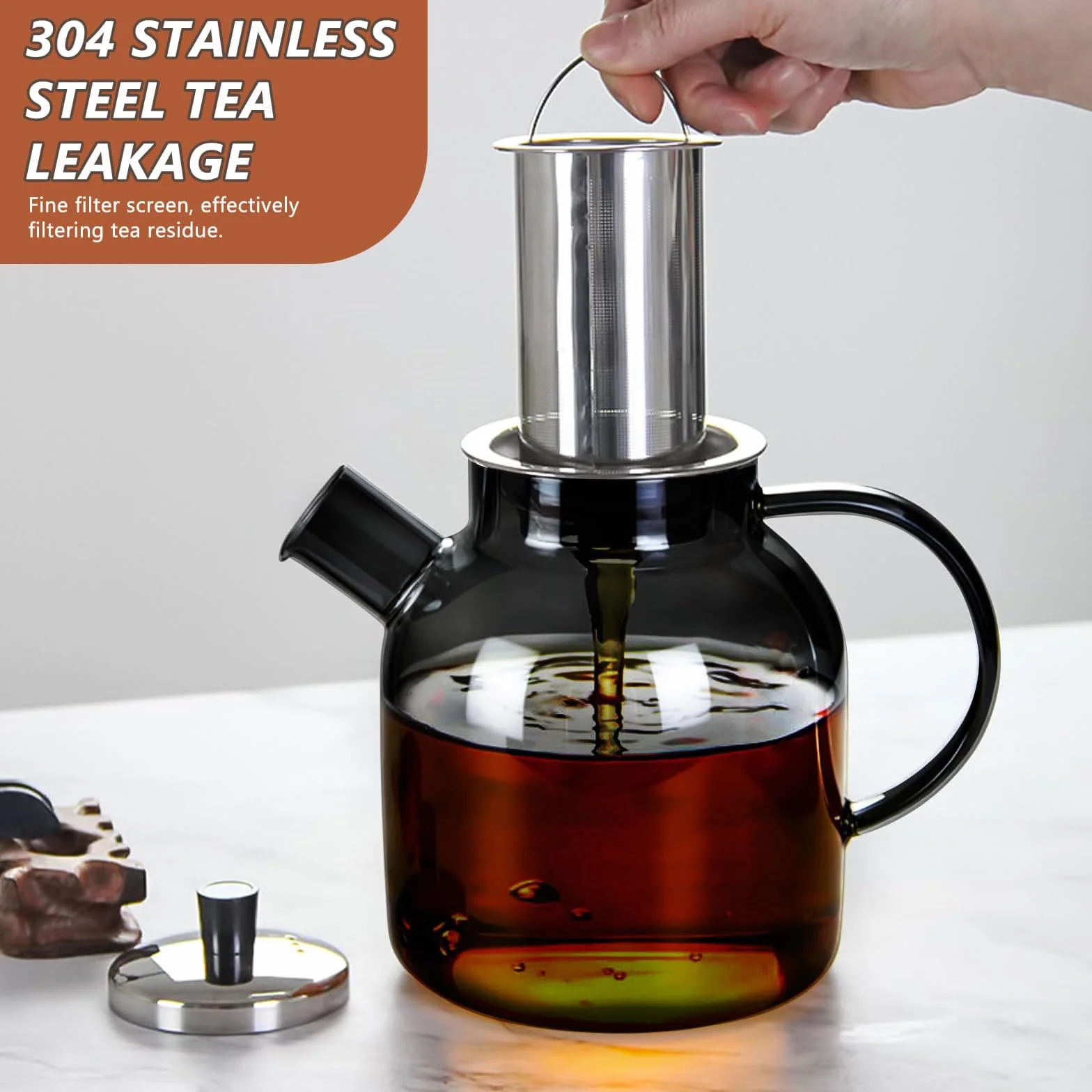 BORDEAG Dzbanek do herbaty z podgrzewaczem, 1500 ml, Szklany dzbanek do herbaty z wkładem sitowym, Dzbanek do herbaty ze szkła