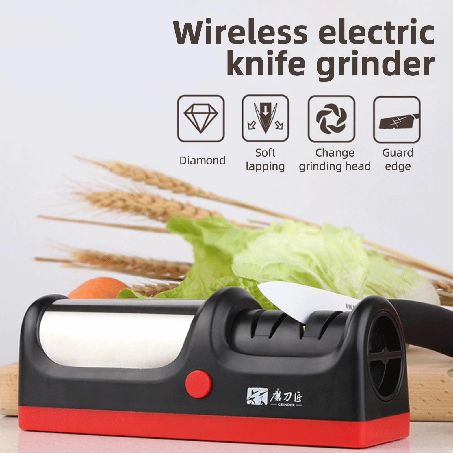Elektryczna ostrzałka do noży Topyond 11W Zasilanie USB Ładowanie Głowica do ostrzenia Wymienna 2-stopniowa diamentowa szlifierka zgrubna/dokładna, Diamentowa elektryczna
