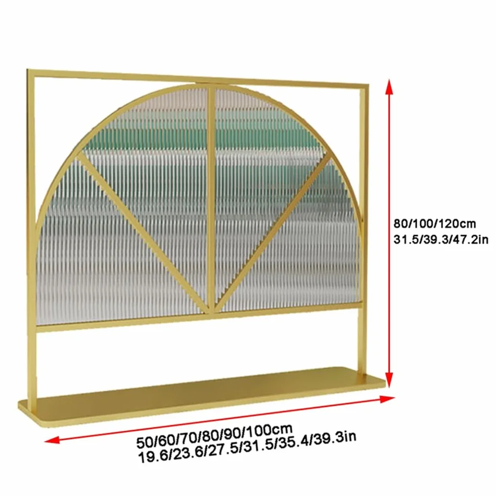 Dekoracyjne kwadratowe przegrody do jadalni - szklany panel na blat w paski, elegancka ścianka działowa do restauracji i biur, złote wykończenie, 70 x 80 cm