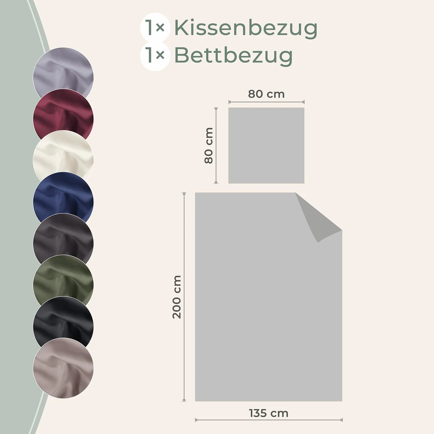 LAYNENBURG Pościel Lyocell 135x200 + poszewki 80x80 cm 100% Tencel Öko-Tex 100 chłodząca letnia