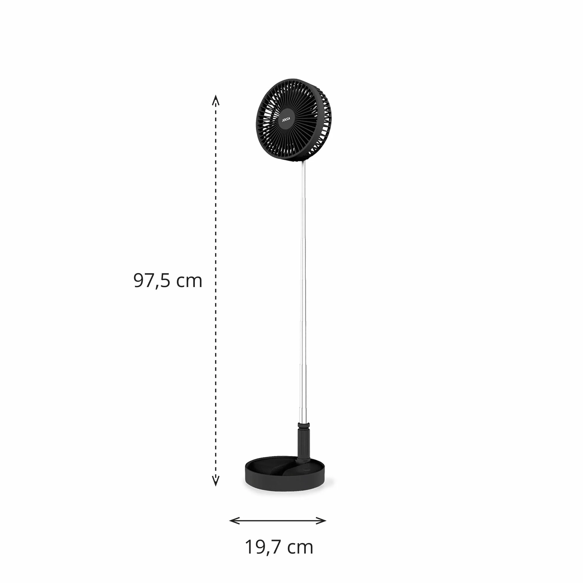Jocca - Wentylator stojący z pilotem zdalnego sterowania/akumulator 7200mAh/3 prędkości/regulacja wysokości od 36 do 97,5 cm/składany/z pilotem zdalnego sterowania i ładowarką USB
