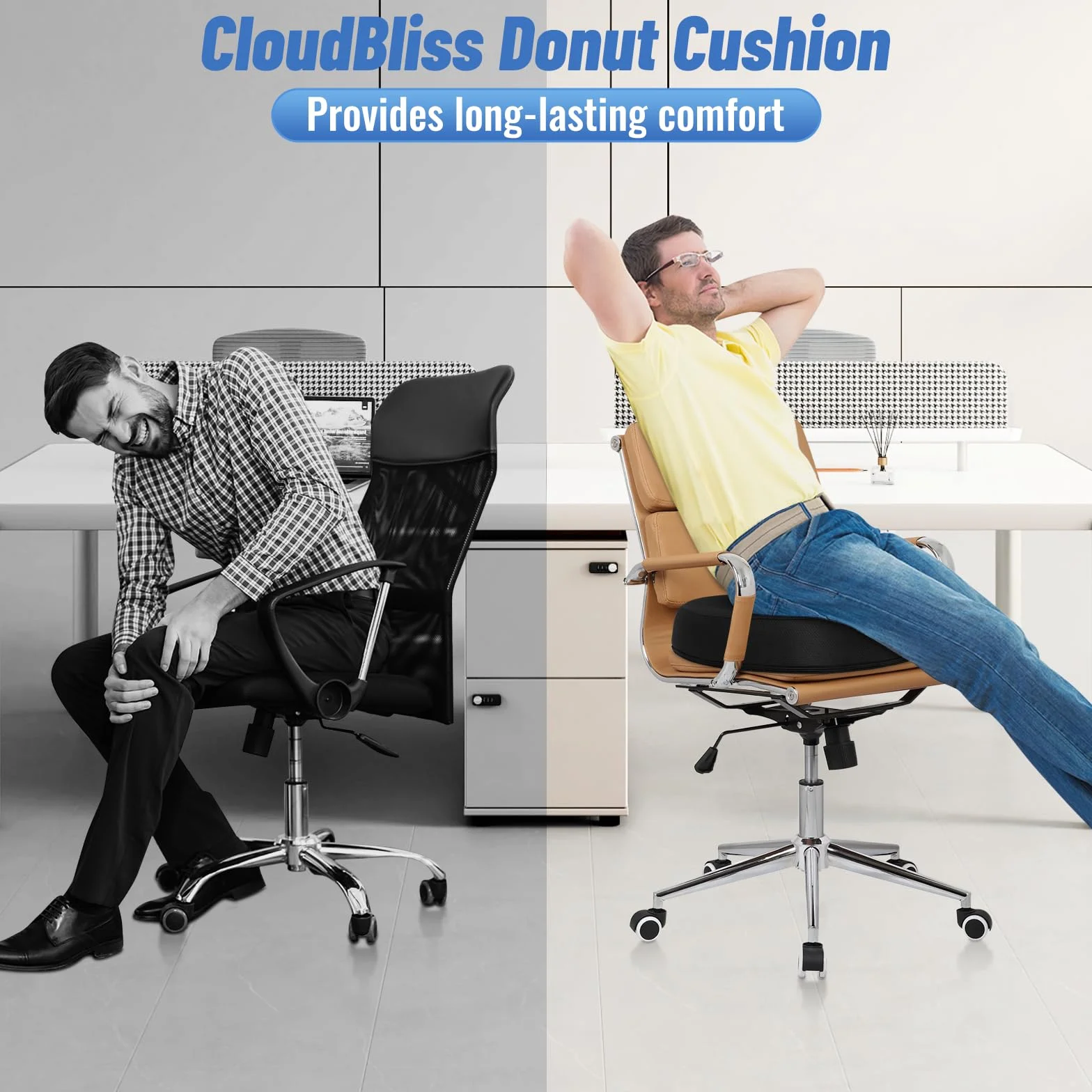 CloudBliss Poduszka w kształcie pączka, łagodząca ból kości ogonowej i hemoroidy, pianka z pamięcią kształtu, poduszka do siedzenia po porodzie, dla mężczyzn i kobiet, do domu i biura, czarna, rozmiar