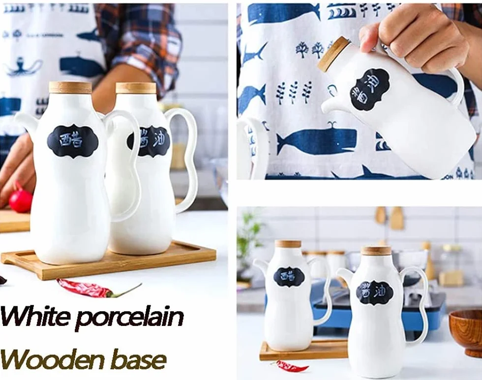 Dozownik oleju ceramiczny słoik butelka dozownik oleju lub octu oliwa z oliwek sos naczynia kuchenne 500 ml biały 2 szt