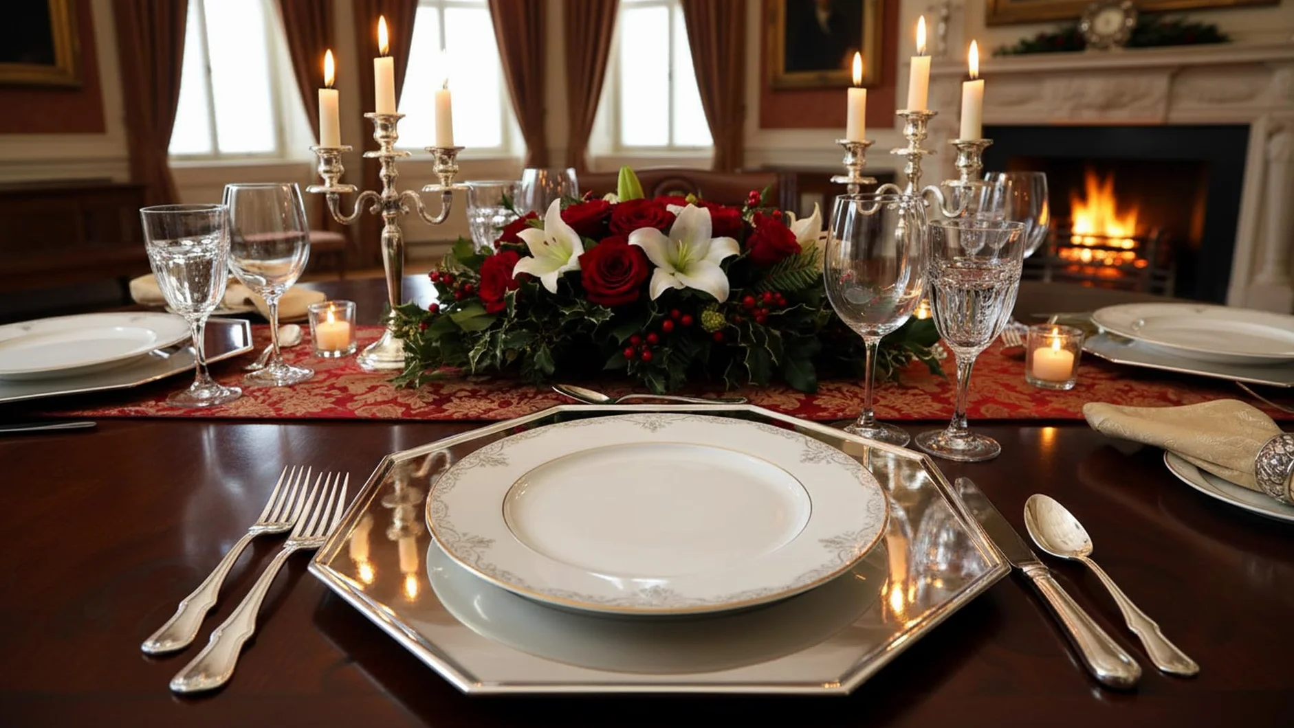 Talerz 30 cm ośmiokątny srebrny platerowany posrebrzany w jakości premium
