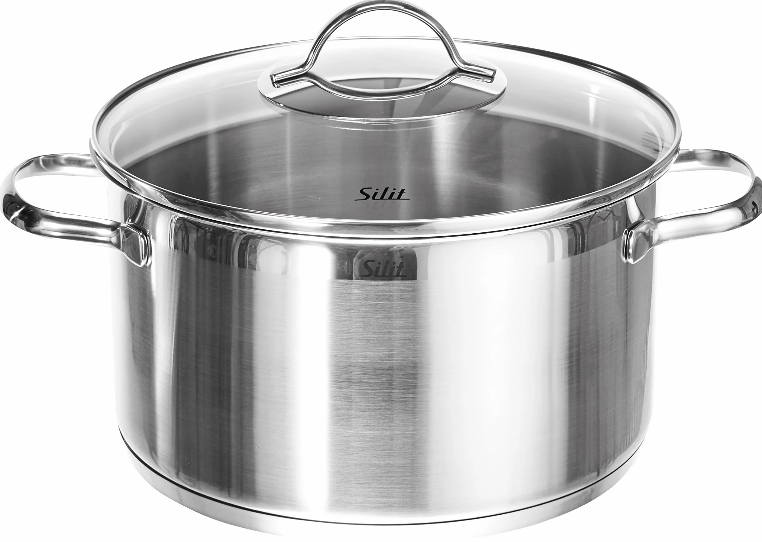 Silit Agat garnek do gotowania, rozmiar 24 cm, szklana pokrywka, garnek do mięsa indukcja 5,6 l, stal nierdzewna częściowo matowana, niepowlekana, nadaje się do piekarnika