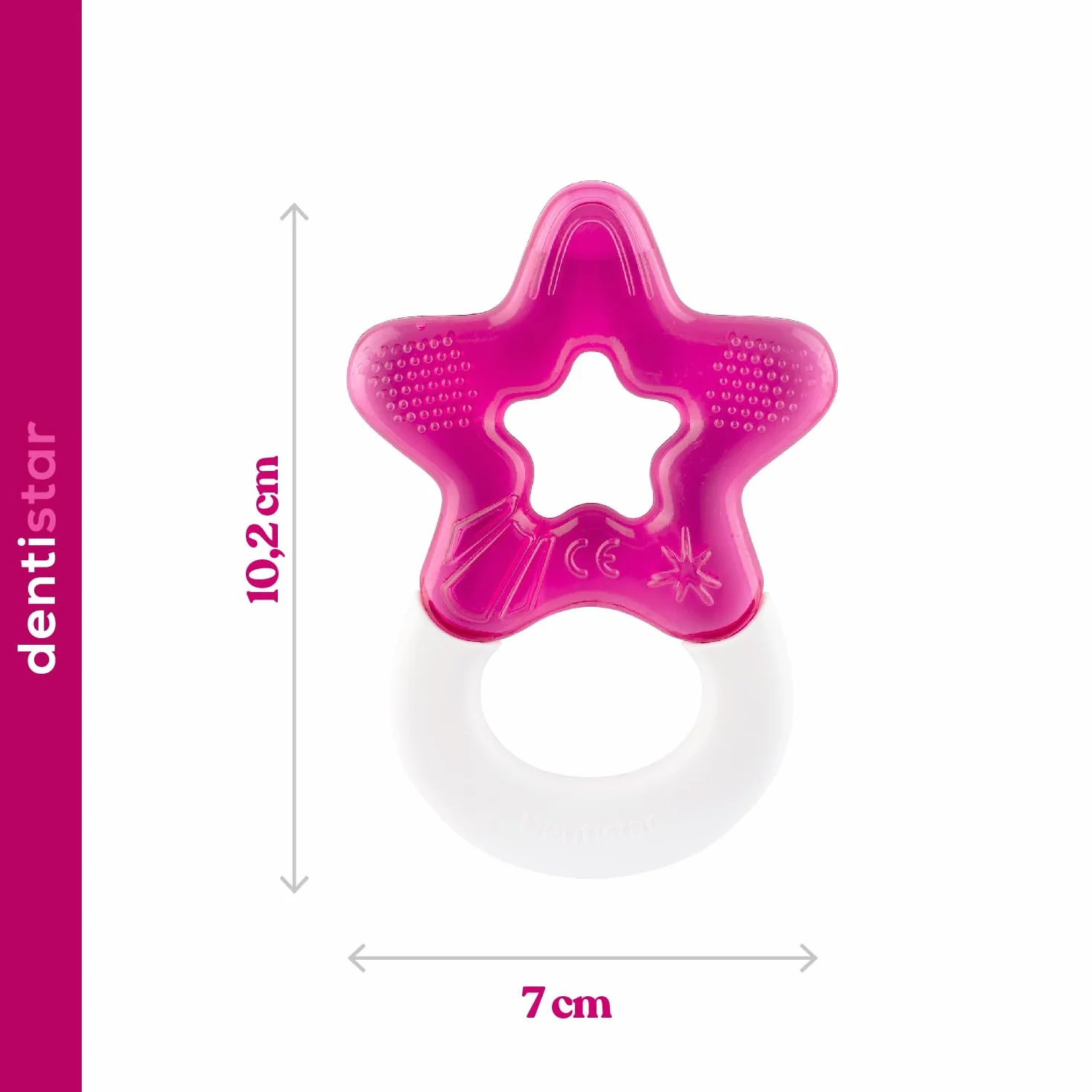 Dentistar Chłodzący pierścień do ząbkowania 1 Pcs Set - Od 3 miesiąca życia - Chłodząca pomoc przy ząbkowaniu i zabawka do ząbkowania dla niemowląt i małych dzieci - Bez BPA - Pink