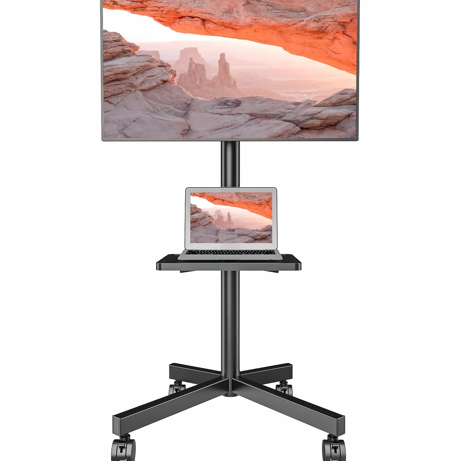 AX WABER Mobilny stojak na telewizor na kółkach, do 23-60-calowych telewizorów LCD LED z płaskim i zakrzywionym ekranem, wózek na telewizor mieści do 40 kg, przenośny stojak z półką na laptopa