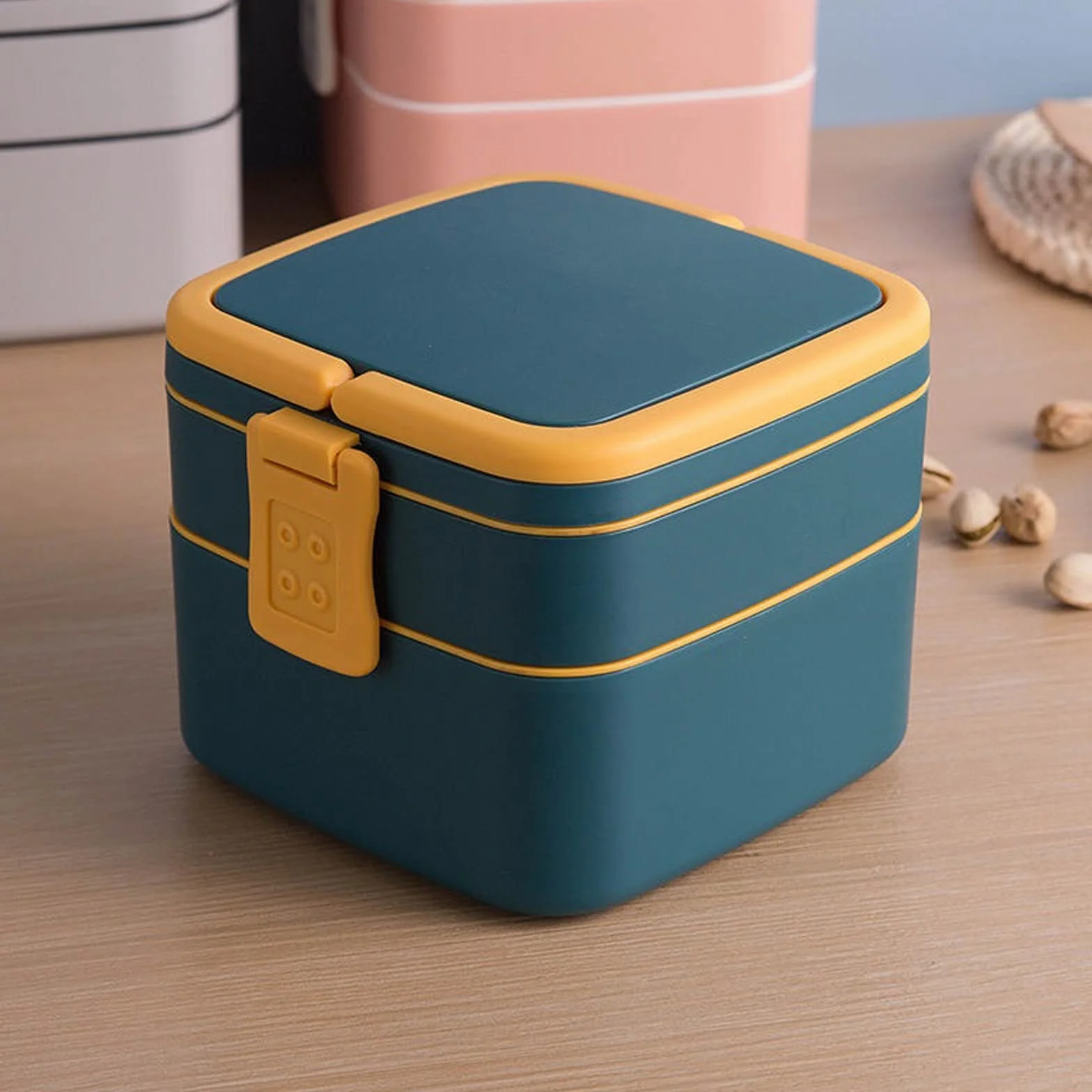 Pudełka Bento 1100ml Przenośne 2-warstwowe zdrowe pudełko na drugie śniadanie Pojemnik na jedzenie Kuchenka mikrofalowa Pudełka Bento na drugie śniadanie z wycięciem ，Pudełko ryżowe(C)