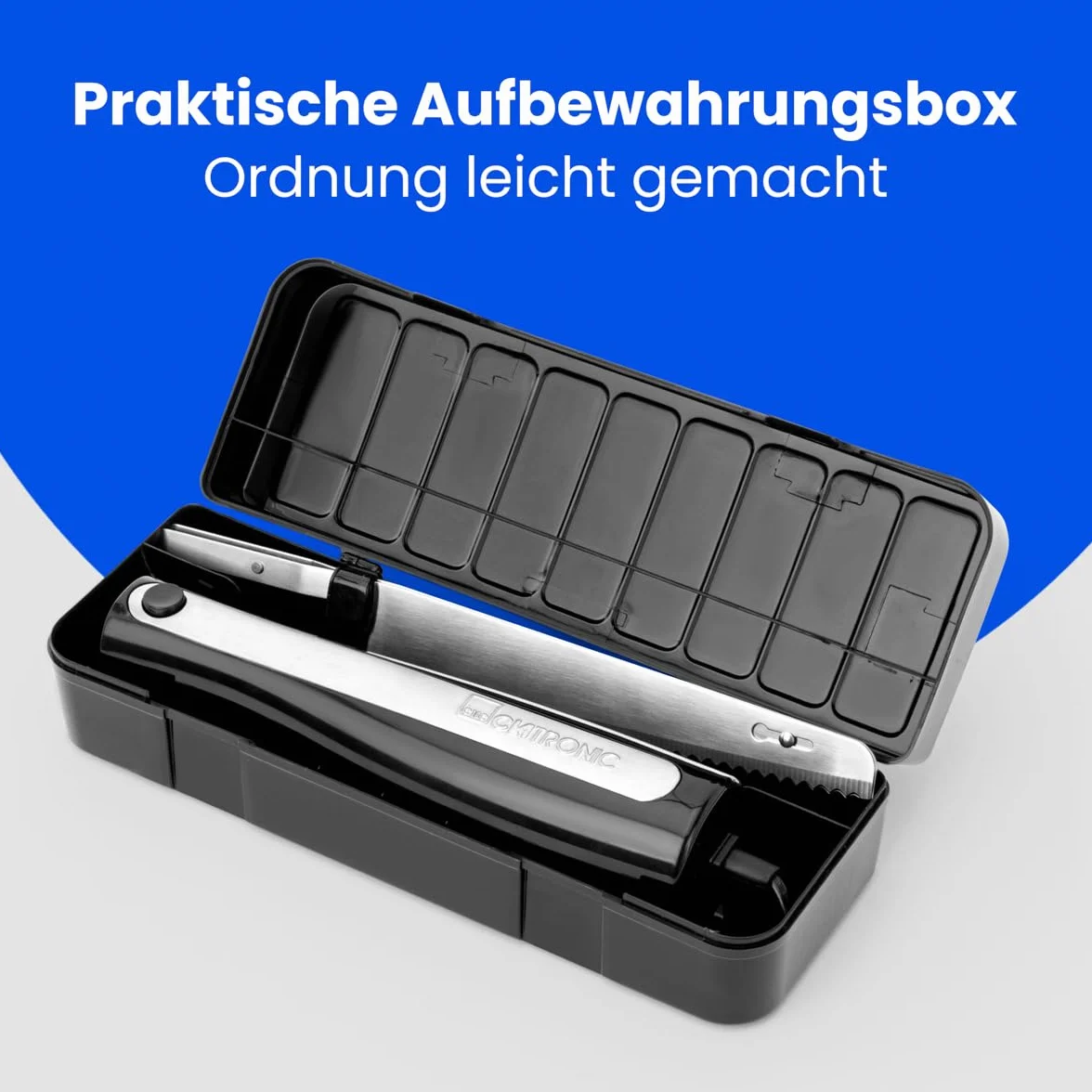 Clatronic® Nóż elektryczny do precyzyjnego krojenia wszystkich produktów spożywczych, w tym mrożonych produktów, nóż elektryczny z pracą o niskim poziomie hałasu i wibracji, nóż kuchenny z pudełkiem