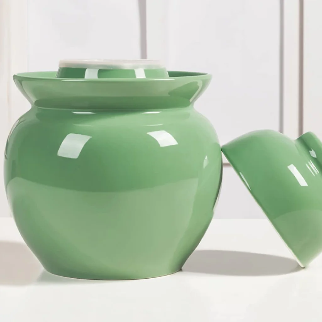 Tradycyjny chiński ceramiczny garnek do fermentacji, słoik do kiszenia z pokrywką z uszczelką wodną, duży pogrubiony ceramiczny słoik do kiszenia, pojemniki do przechowywania kimchi, zielony - 3