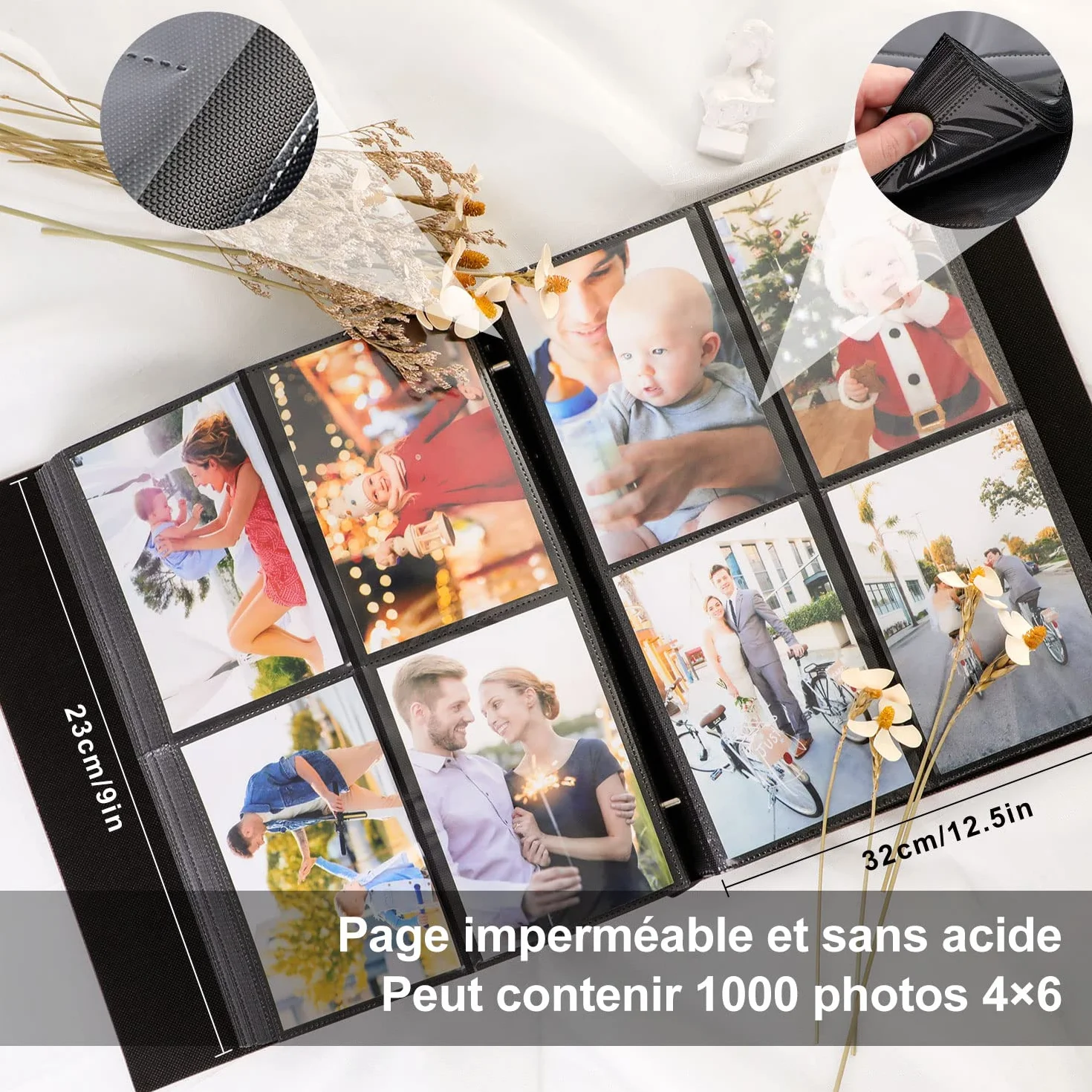 Lanpn Album fotograficzny 1000 zdjęć 10x15 XXL lniany czarny
