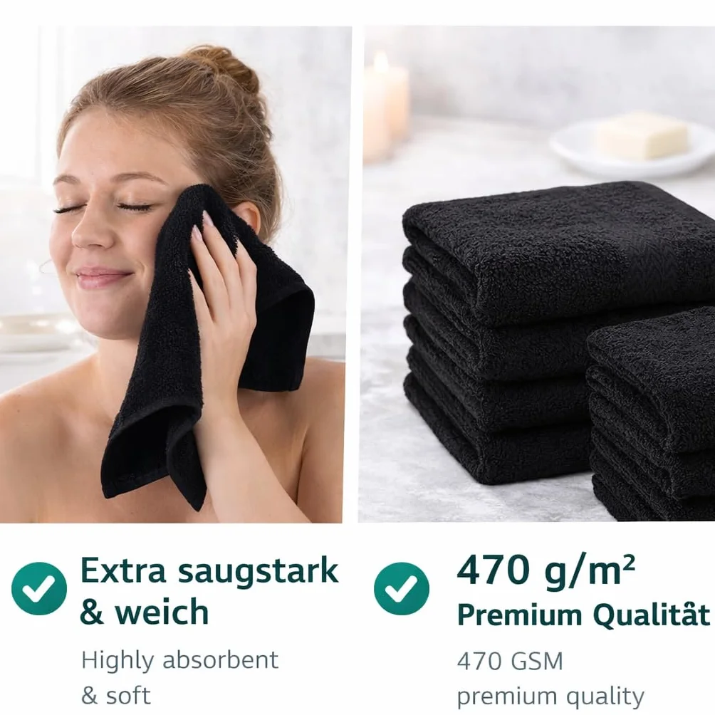 Betz 10 sztuk ręczników do rąk Premium 100% bawełna zestaw mydelniczek 30 x 30 cm kolor czarny