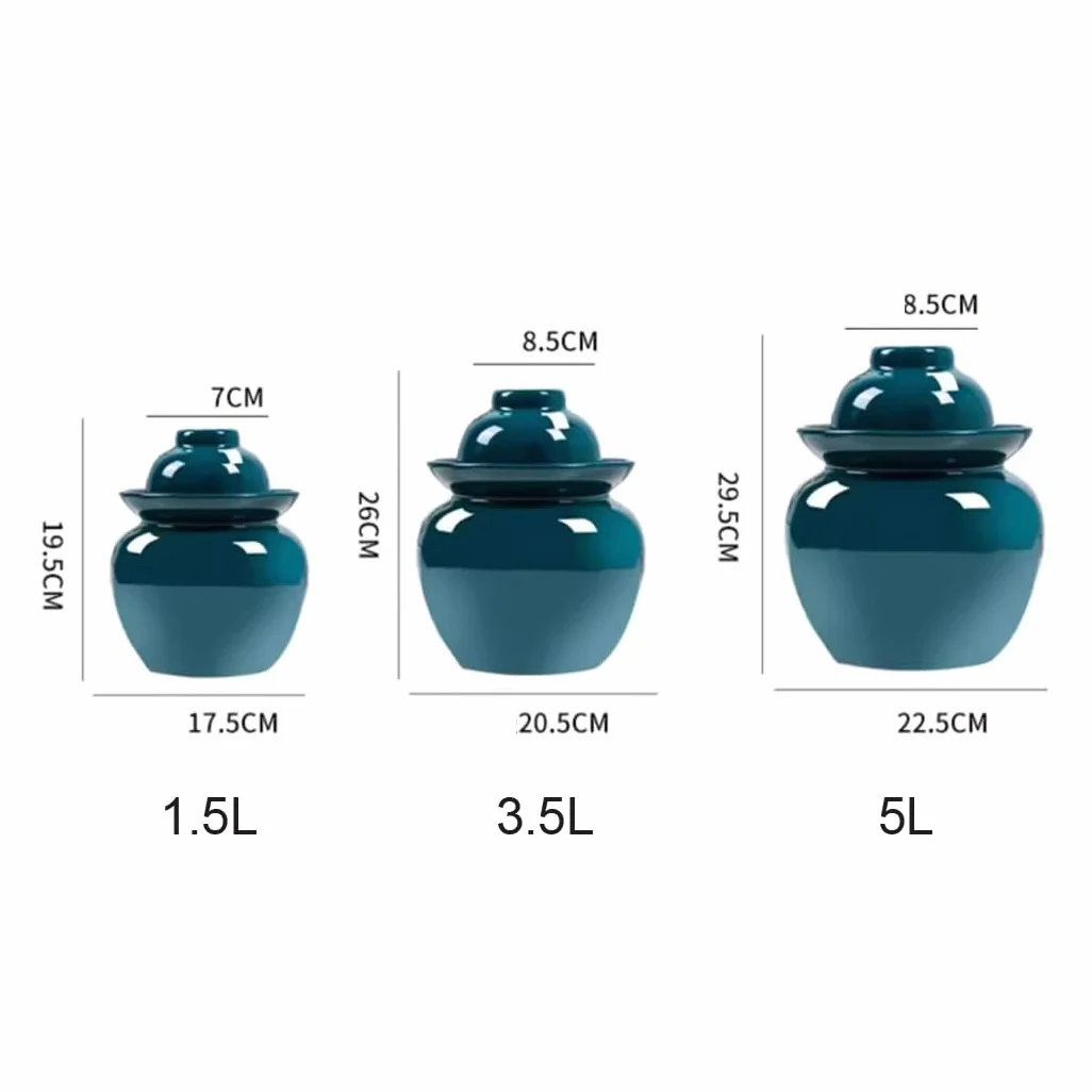 Ceramiczny słoik na ogórki z pokrywkami, duży tradycyjny chiński porcelanowy słoik na ogórki, ceramiczny garnek do fermentacji z pokrywką z uszczelką wodną, zielony garnek na kisz(Niebieski-3,5L
