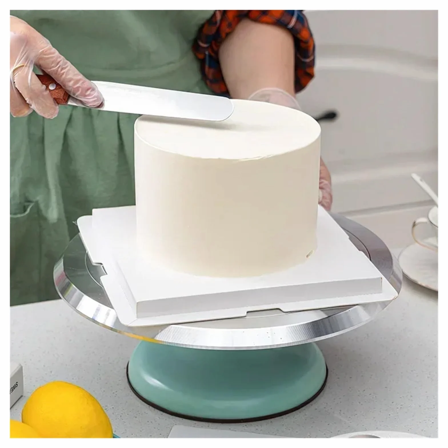 Aluminiowy gramofon do ciasta, 25 cm, idealny stojak na ciasto na profesjonalne narzędzia do rozczesywania, idealny do pieczenia ciasta (biały)