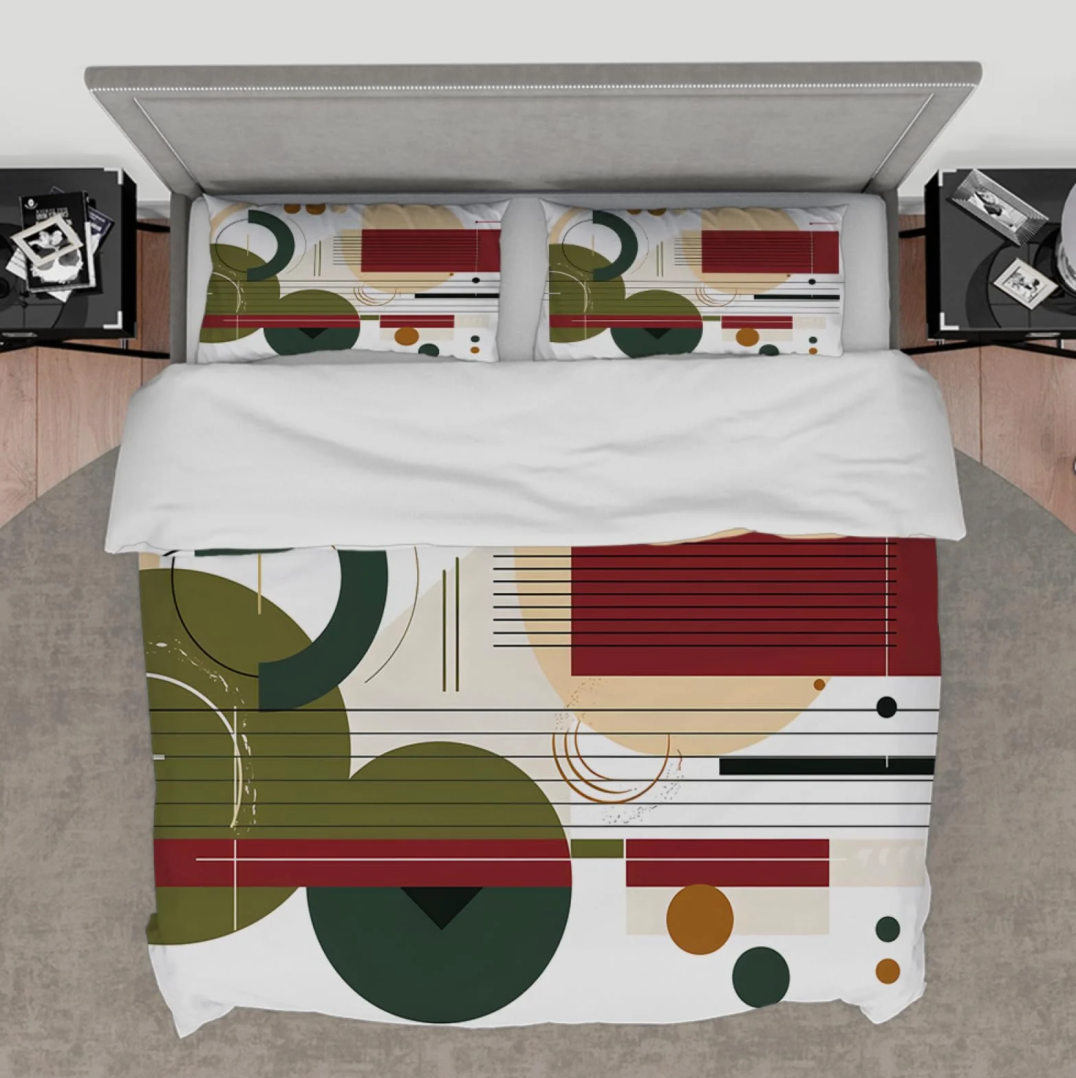 Mid Century Boho Poszwa na kołdrę Czerwony i Zielony Kolorowy blok Zestaw pościeli na wszystkie pory roku Abstrakcyjne Linie Miękkie Oddychające 3 sztuki 155x200cm