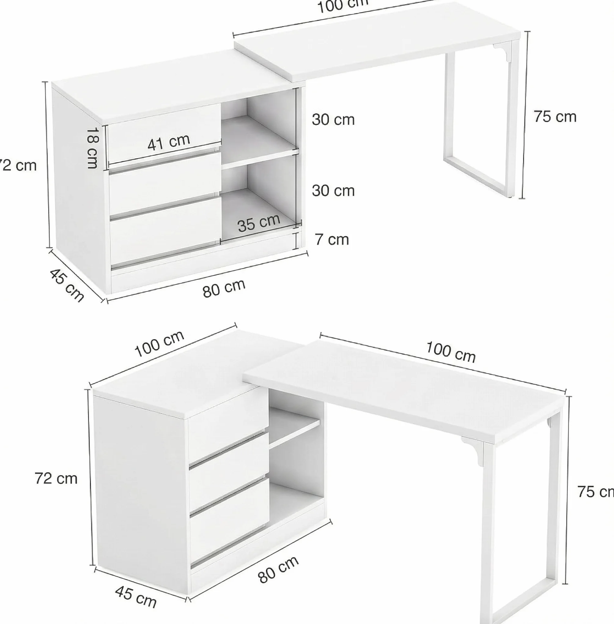Lailang 25cm Biurko Komputerowe L-Kształtne, Biurko Biurowe Z Szufladami, Nowoczesny Stolik Roboczy, Biurko Z Regałem, Duże Biurko Gamingowe, 25 x 10 x 18 cm, Białe