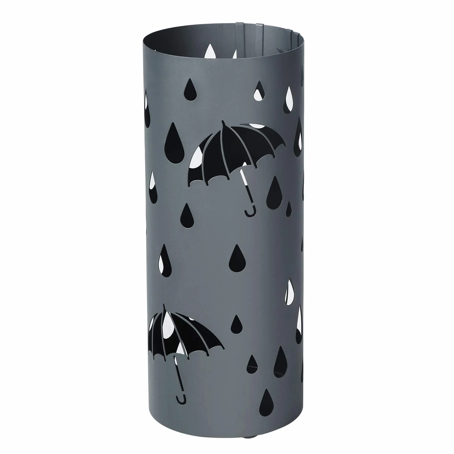 SONGMICS Metalowy stojak na parasol, uchwyt na parasole z tacą na wodę i haczykami, 19,5 x 49 cm (średnica x wys.), okrągły, matowy antracyt szary LUC23AG