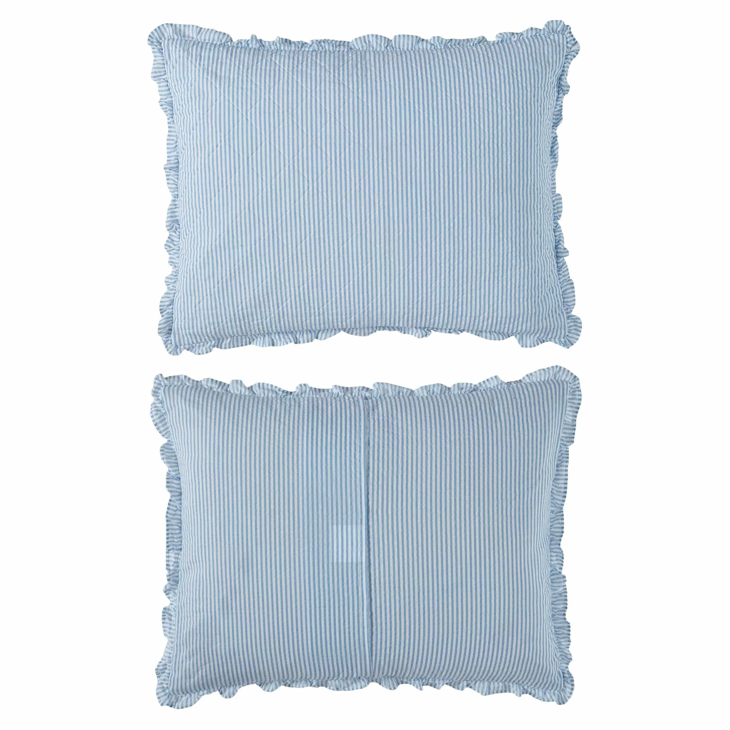 Laura Ashley Quilt Set King Oxford Stripe Blue Super Soft Bedding Sham
