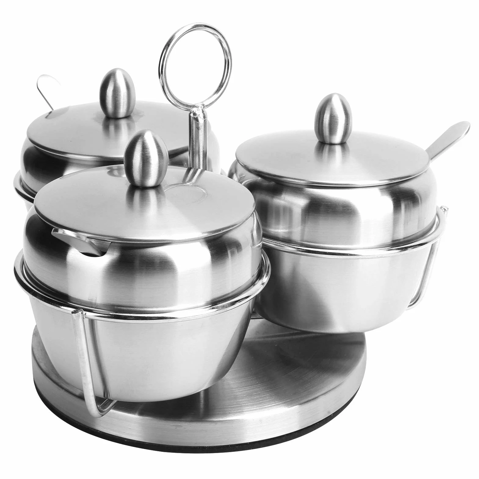 Cocoarm Zestaw Garnków do Przypraw ze Stali Nierdzewnej z Obrotowym Stojakiem Pojemnik na Przyprawy 370 Ml Stal Nierdzewna 304 z pokrywką i łyżką do Blatu Kuchennego Restauracja Piknik Kemping