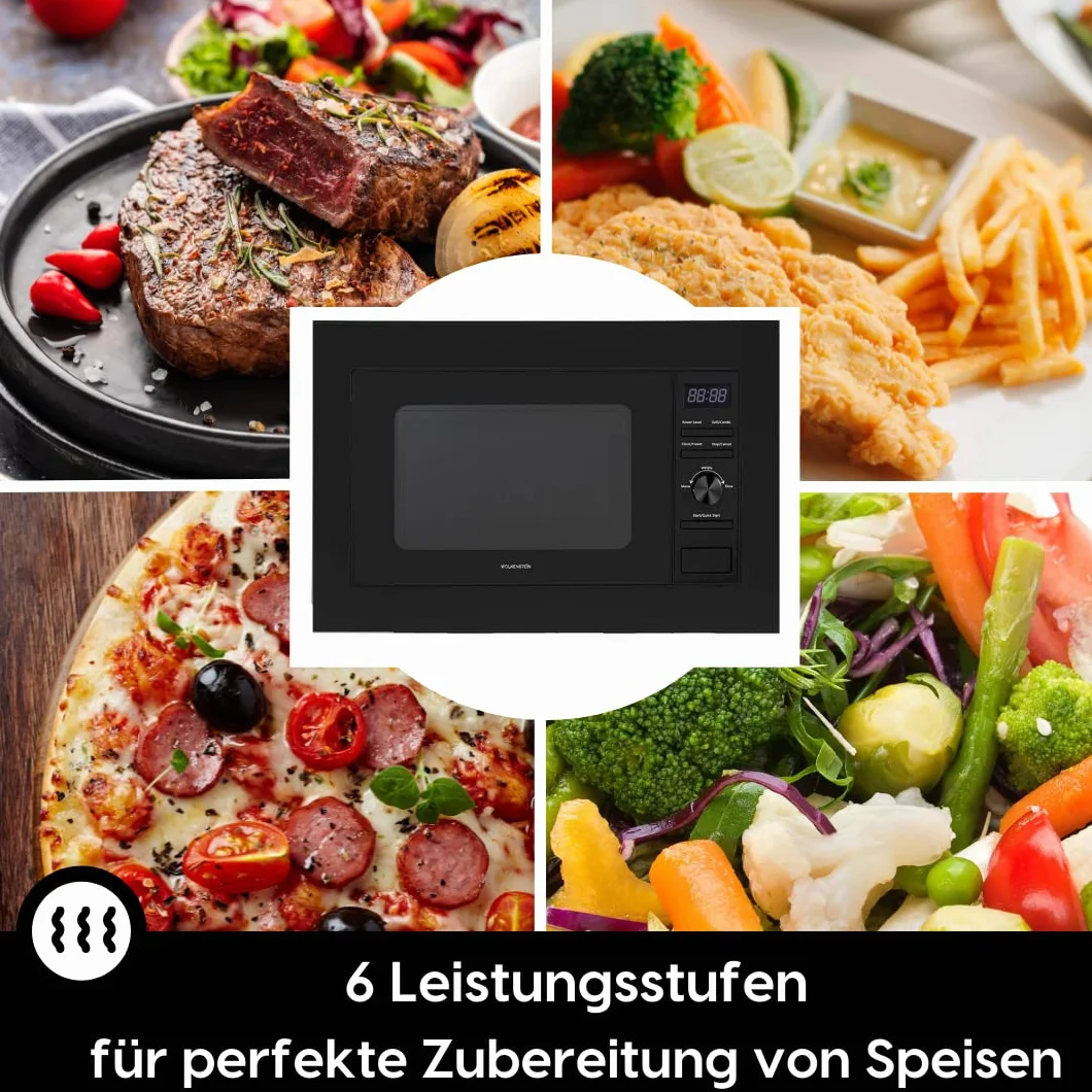 Wolkenstein WMW800-20GB EB Einbau Mikrowelle, 60 cm breit, 800 W, 20 L, 6 Leistungsstufen, Auftaufunktion, Grill 900 W, Kindersicherung, Schwarz